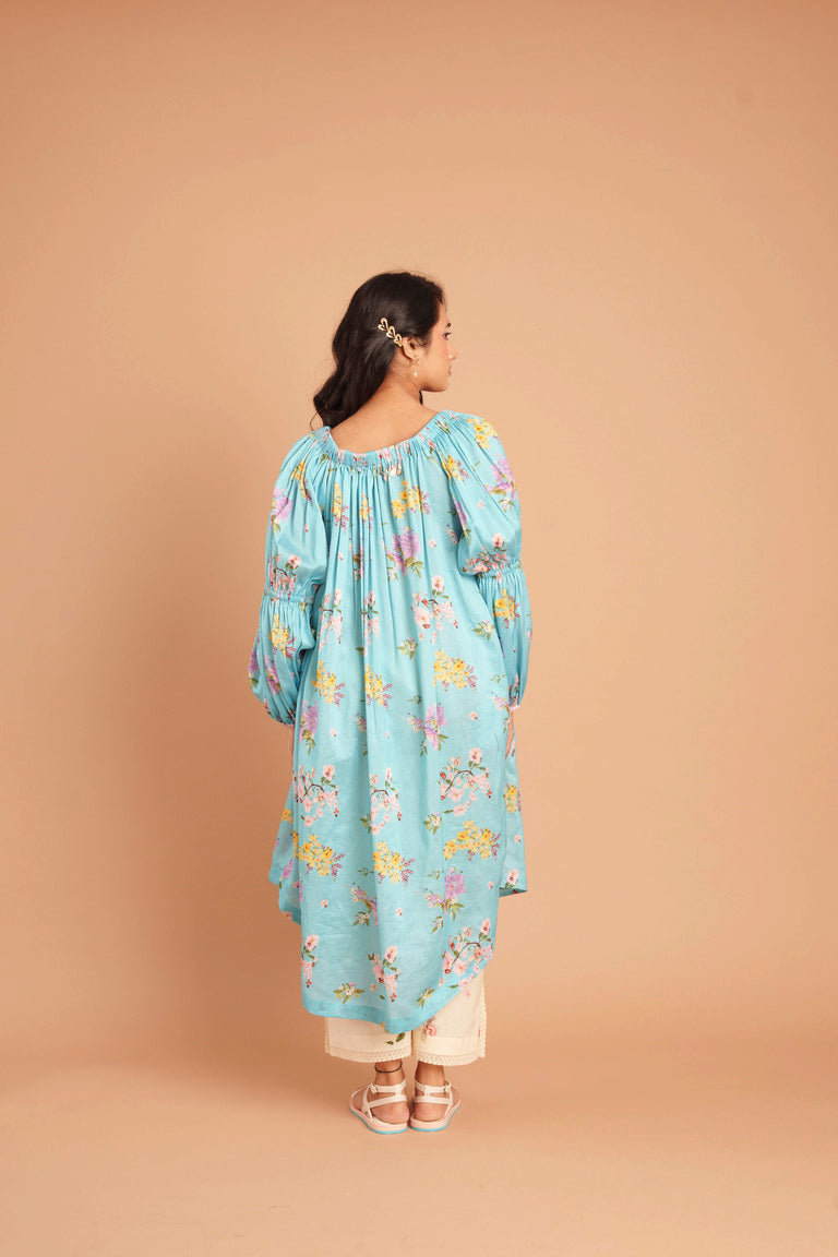 Deep Blue Forest Gathererd Kurta Set