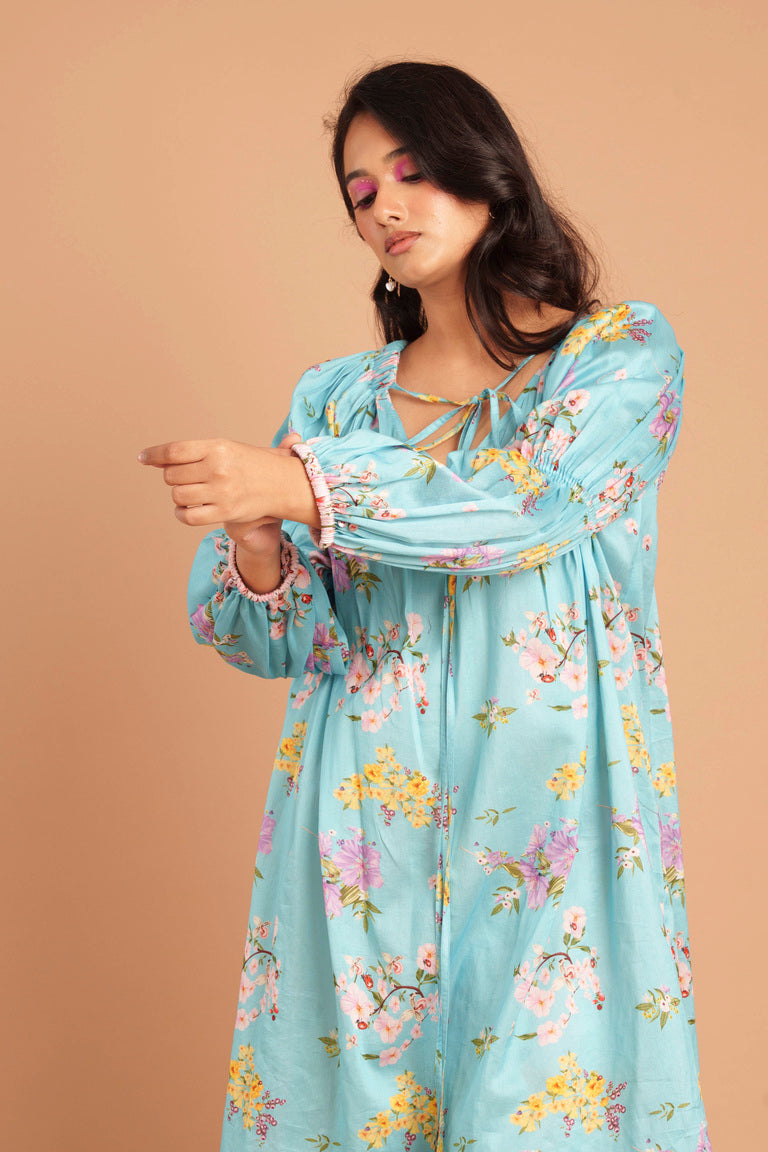 Deep Blue Forest Gathererd Kurta Set
