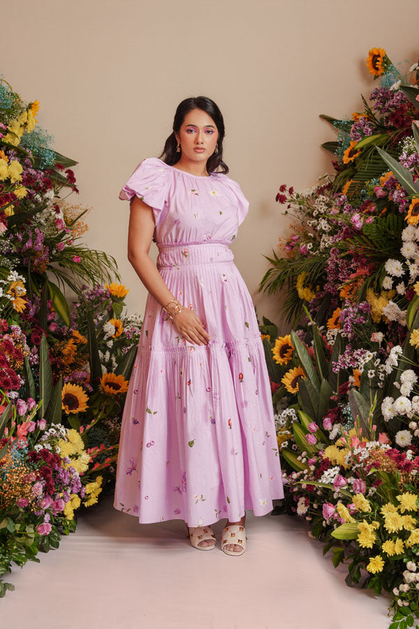 Lavender Dream Pleated Midi Dress