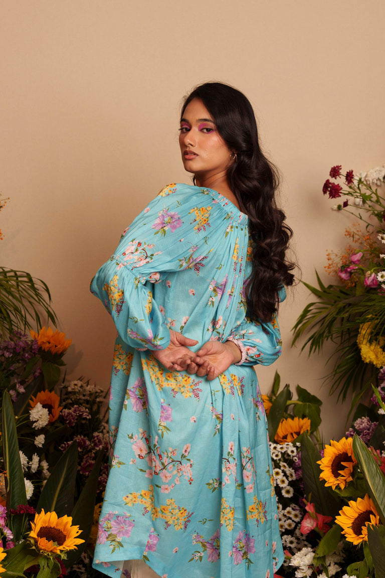 Deep Blue Forest Gathererd Kurta Set