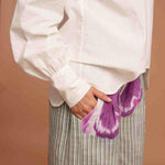 Pancy Smocked Elastic Pant & Scalloped White Shirt