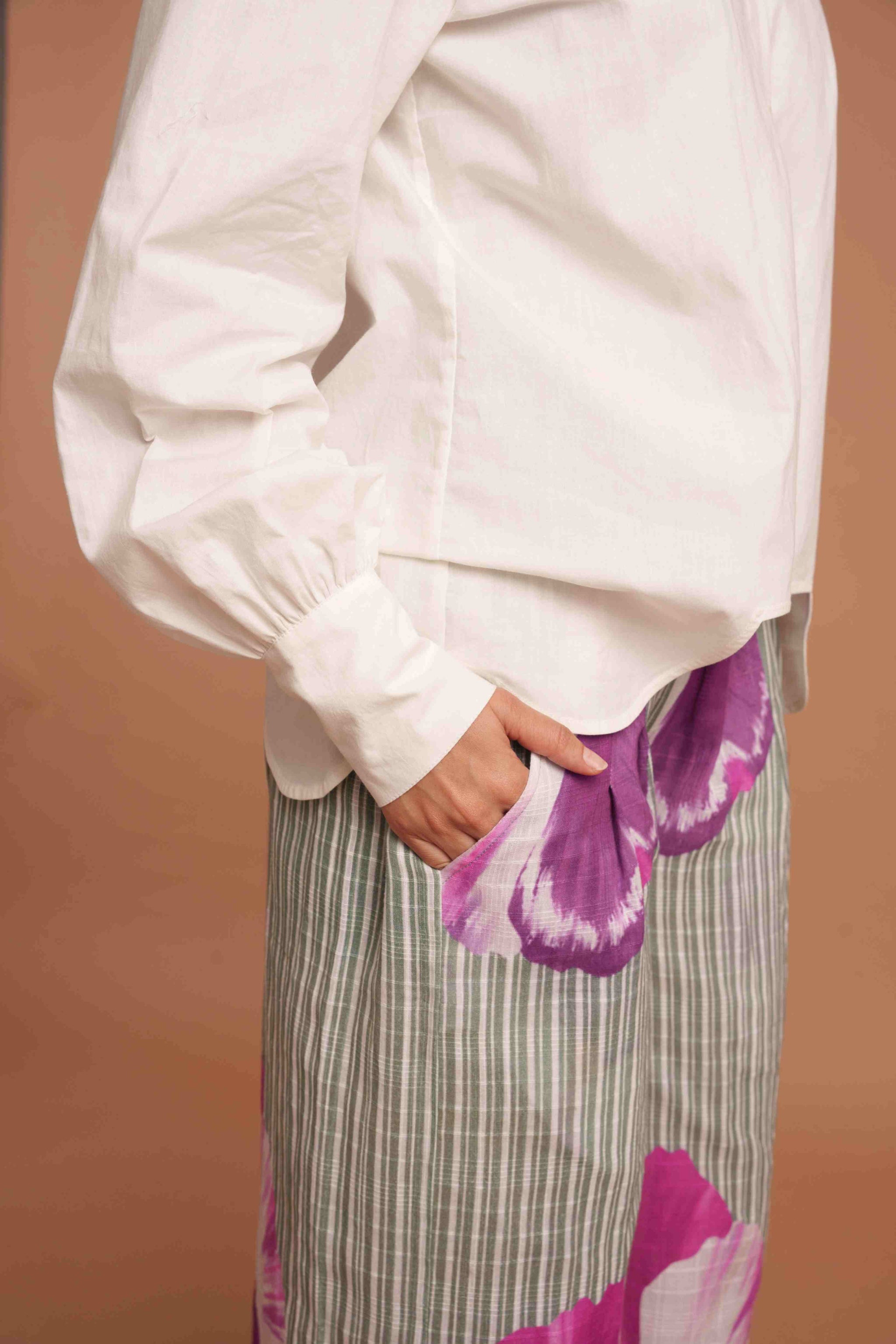 Pancy Smocked Elastic Pant & Scalloped White Shirt