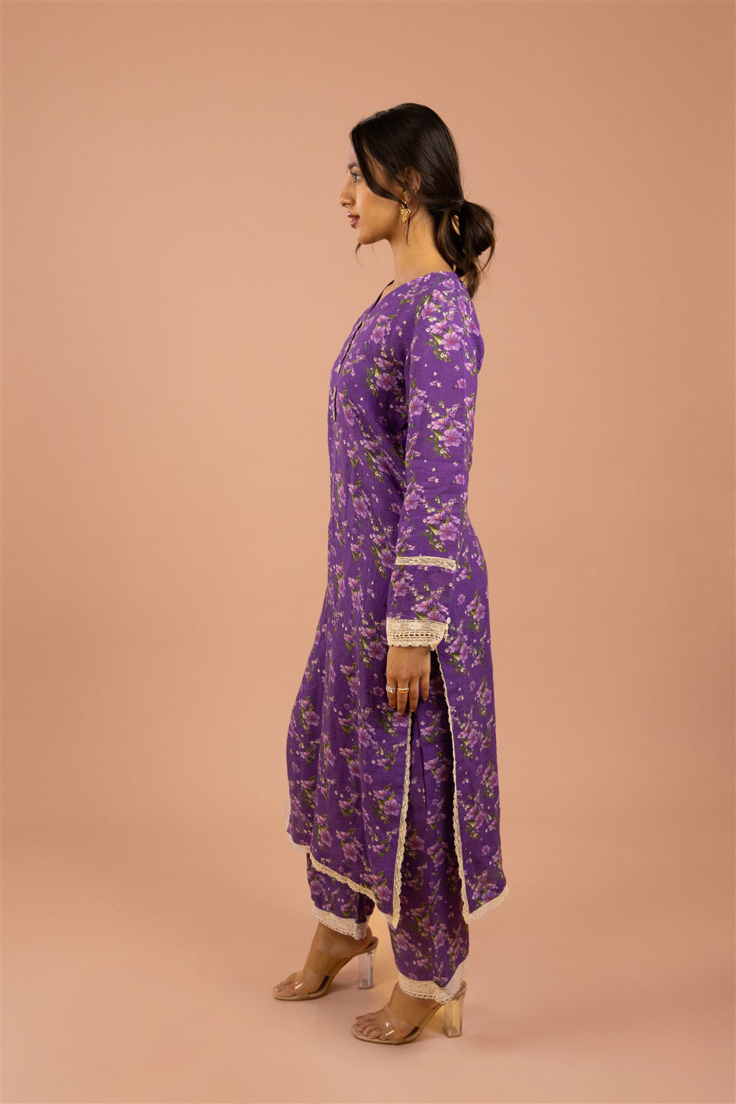 Violet Floral Straight Kurta Set