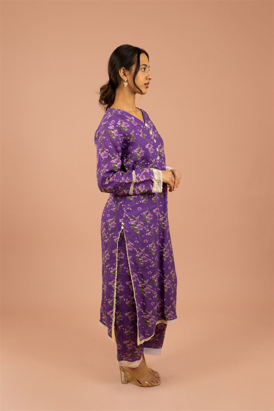 Violet Floral Straight Kurta Set