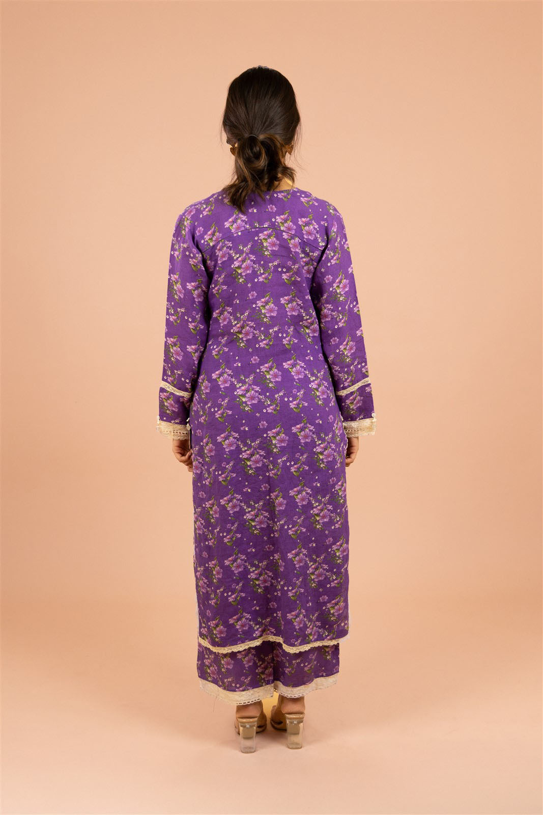 Violet Floral Straight Kurta Set
