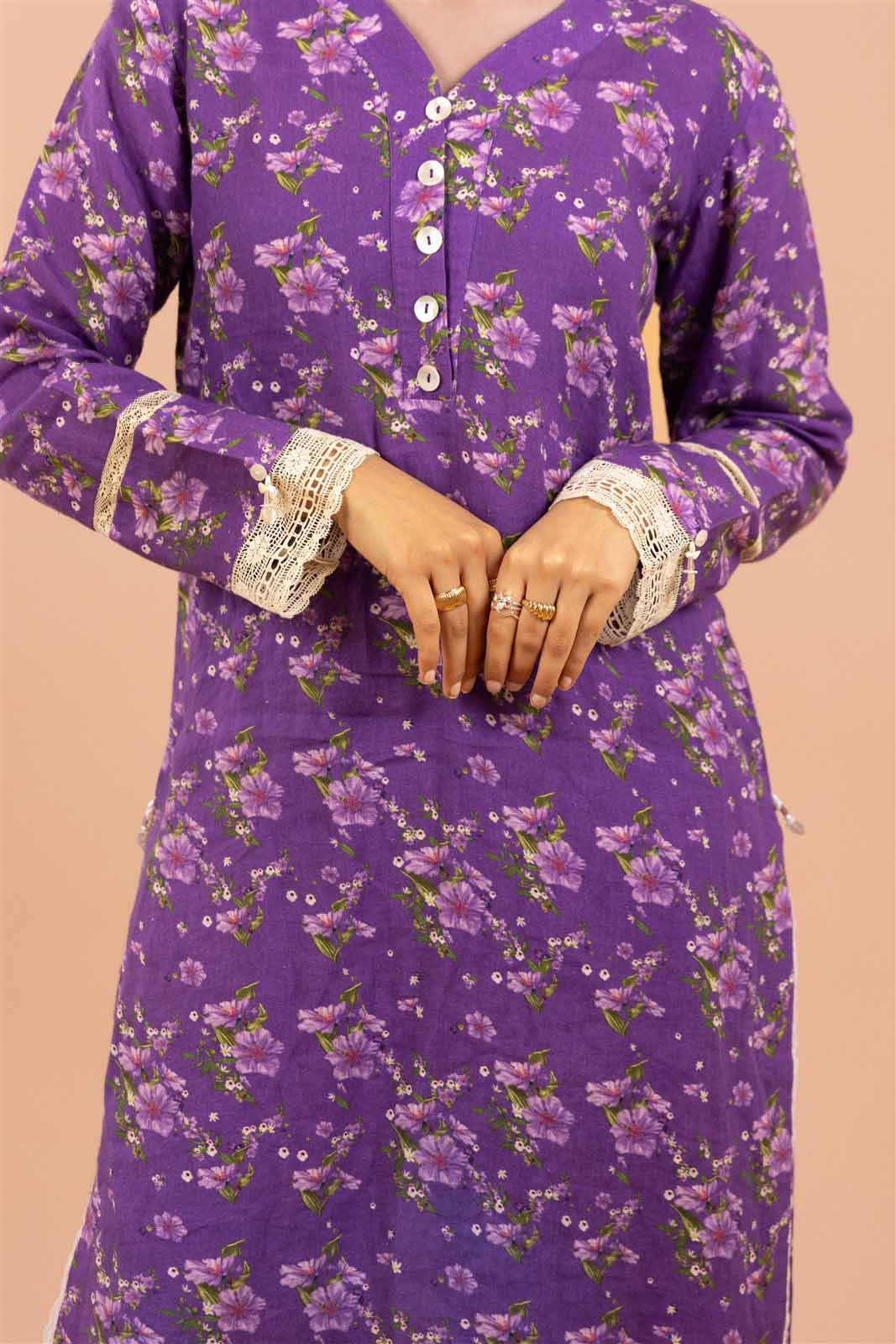 Violet Floral Straight Kurta Set