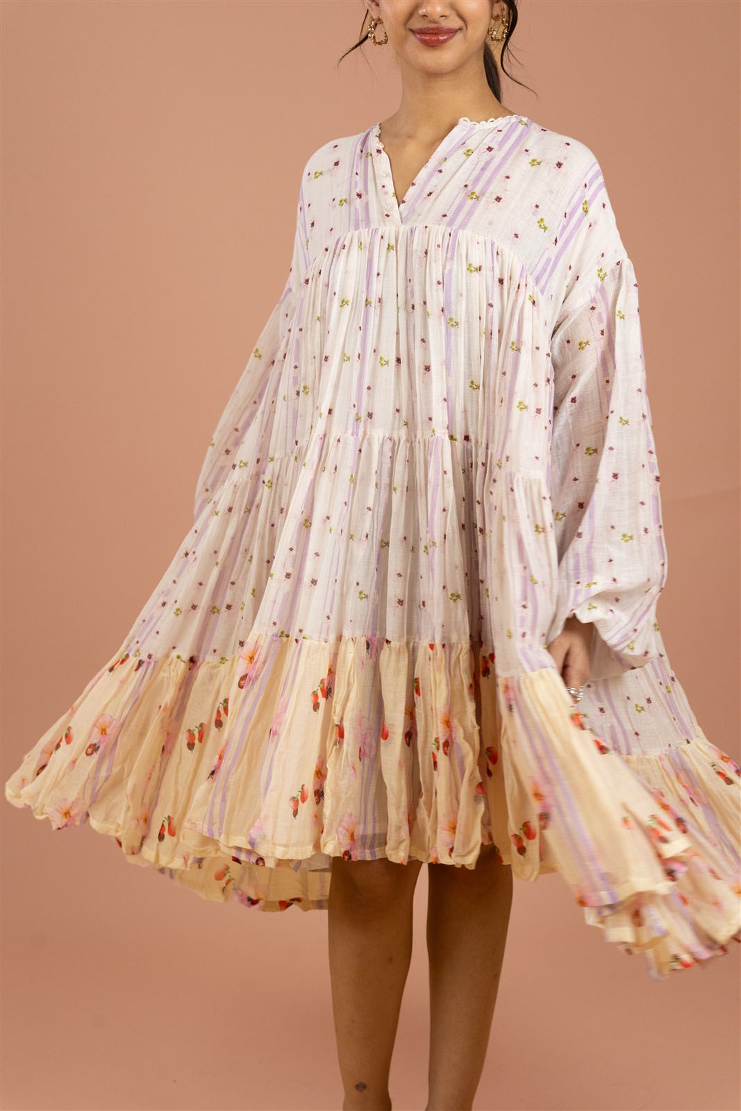 Mild-white Whisper Tiered Mini Dress