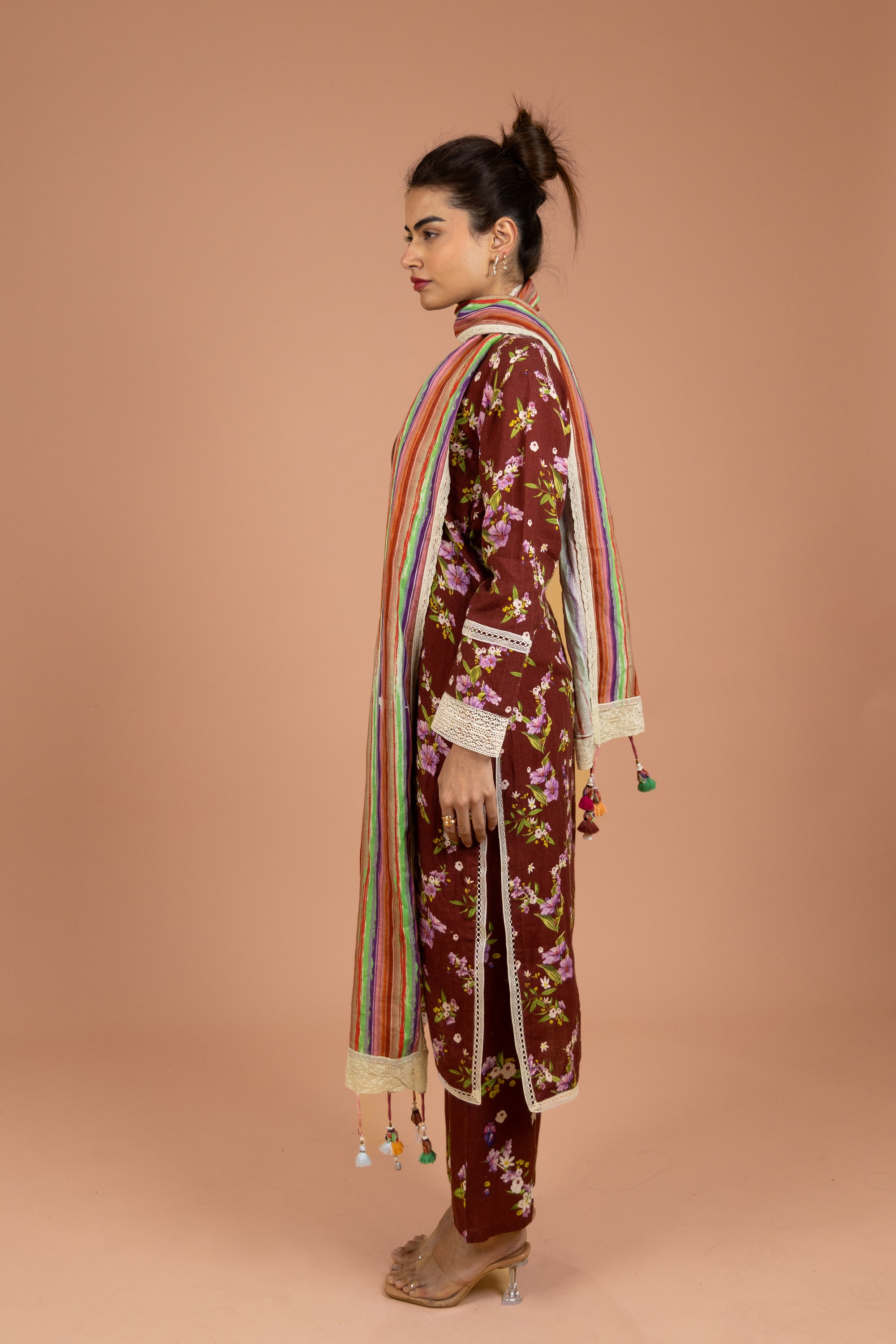 Maroon Floral Kurta Set with Dupatta