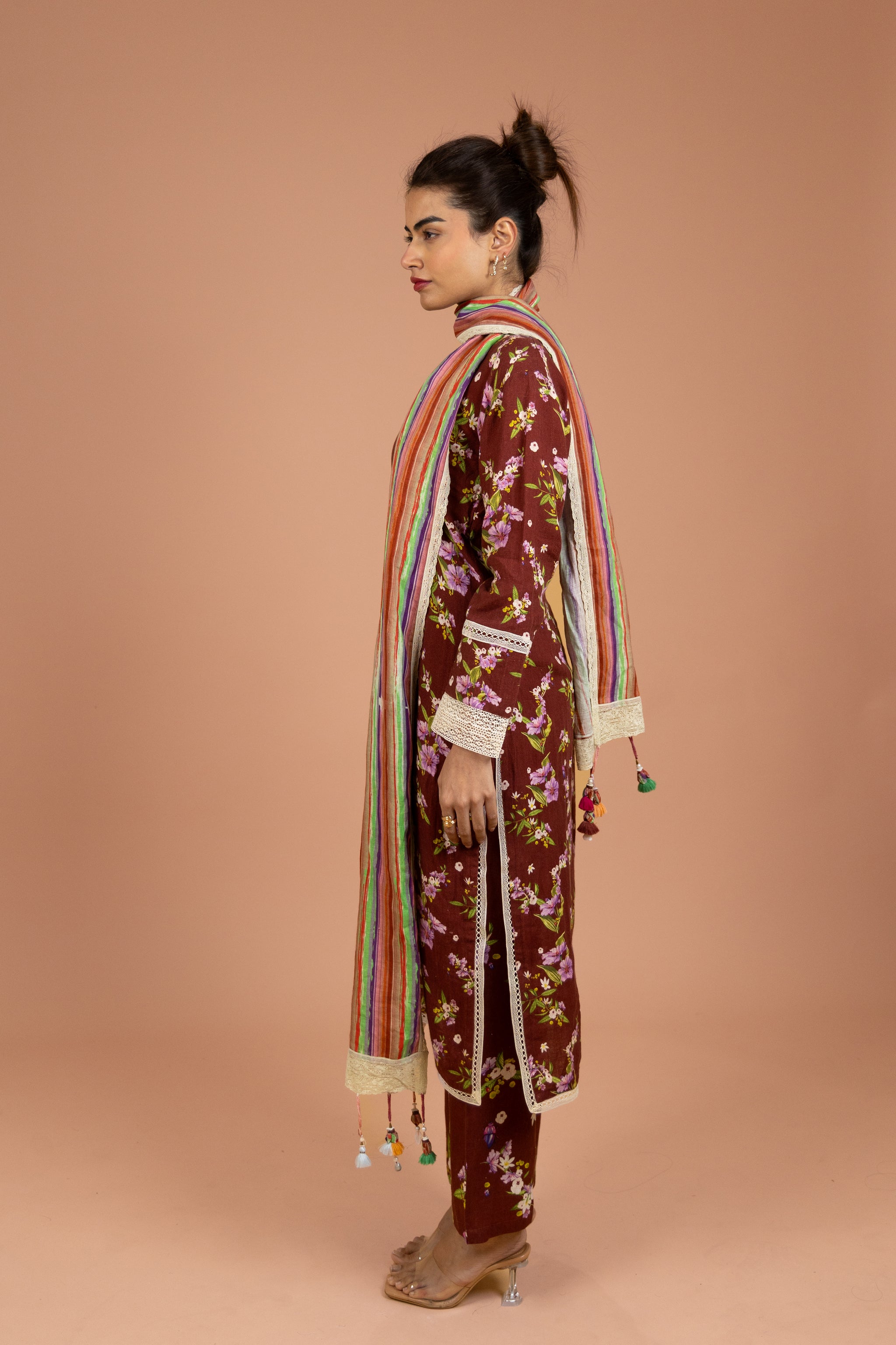Maroon Floral Kurta Set with Dupatta