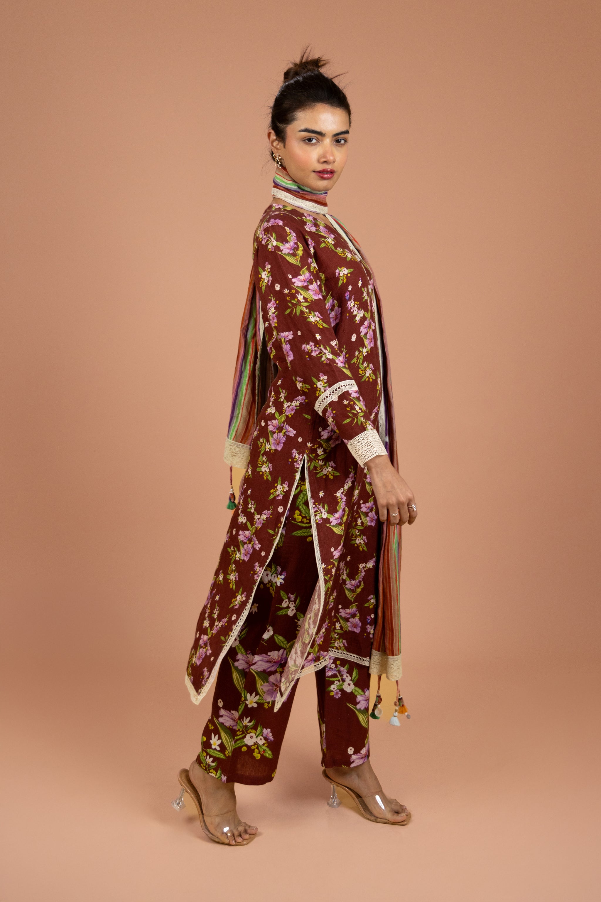 Maroon Floral Kurta Set with Dupatta