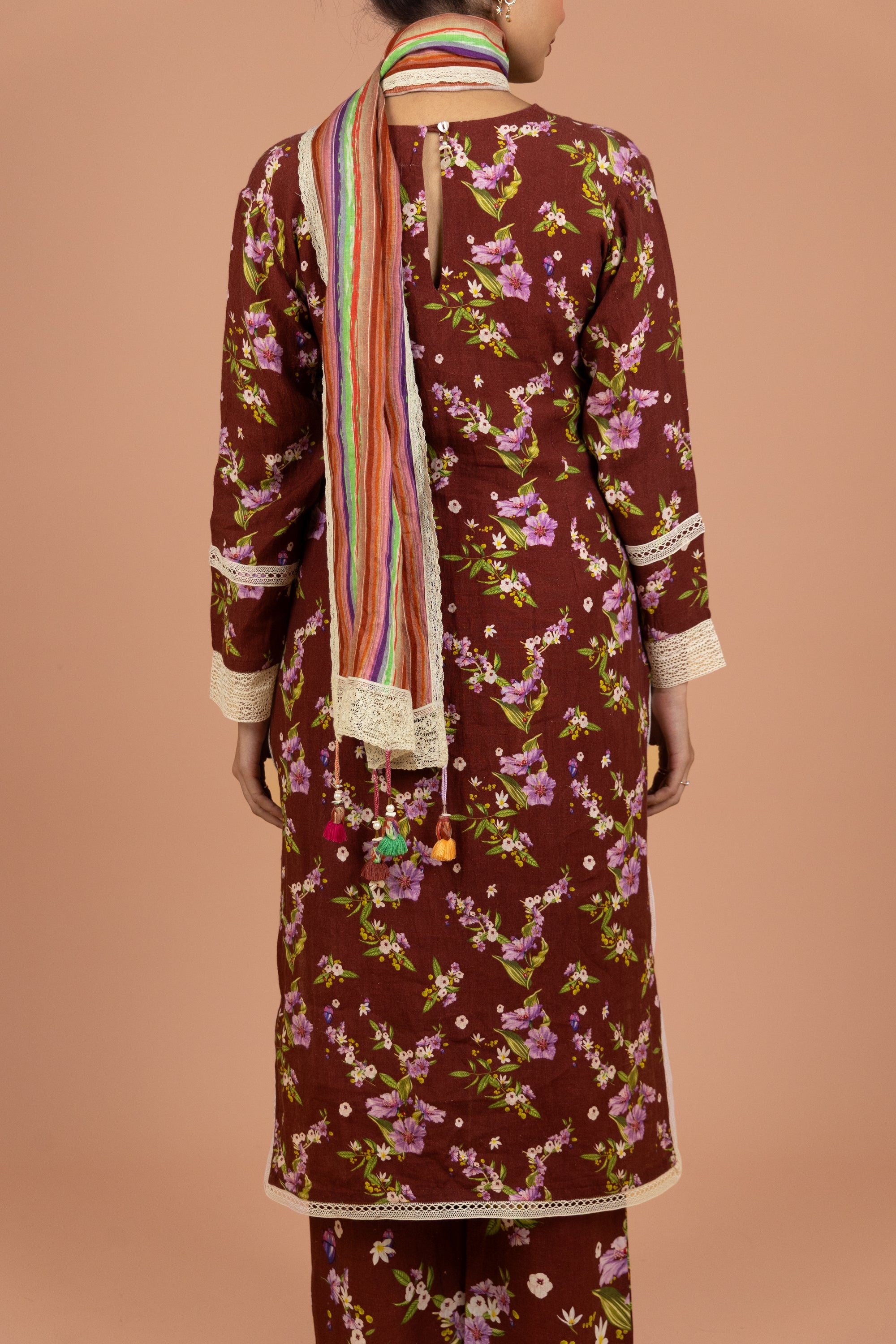 Maroon Floral Kurta Set with Dupatta