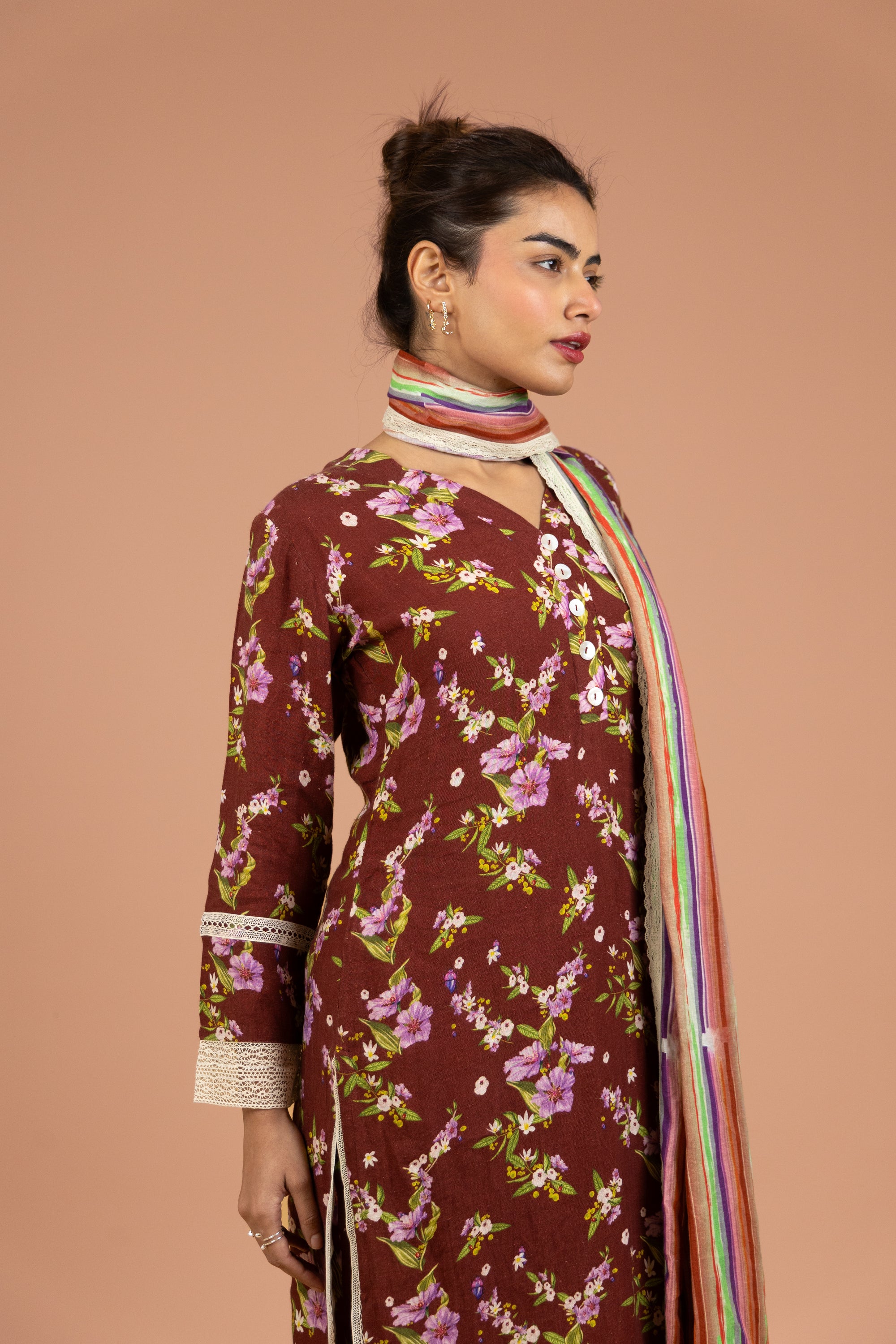 Maroon Floral Kurta Set with Dupatta