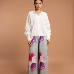 Pancy Smocked Elastic Pant & Scalloped White Shirt