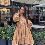 Deep Beige Pleated Mini Dress