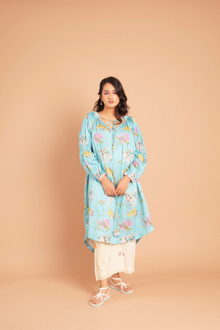 Deep Blue Forest Gathererd Kurta Set