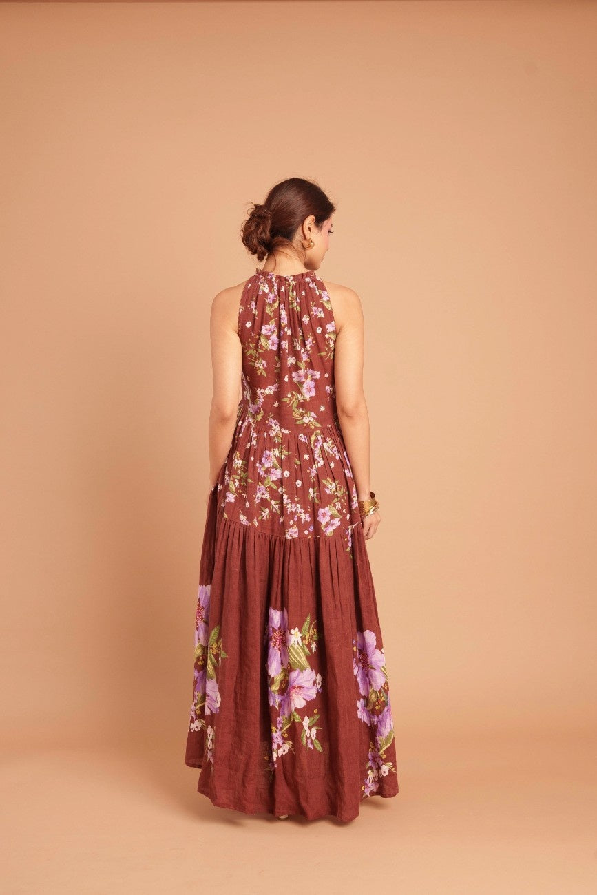 Deep Mohagany Tiered Long Dress