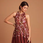 Deep Mohagany Tiered Long Dress