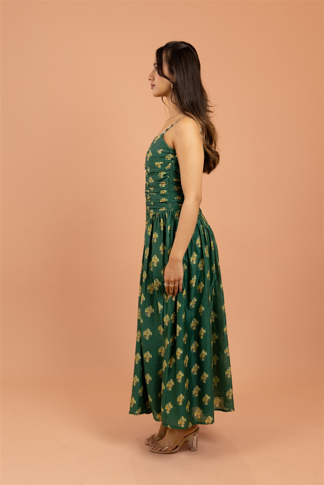 Emerald Gathered Bodice Midi Dress