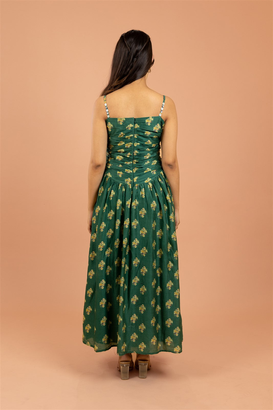 Emerald Gathered Bodice Midi Dress