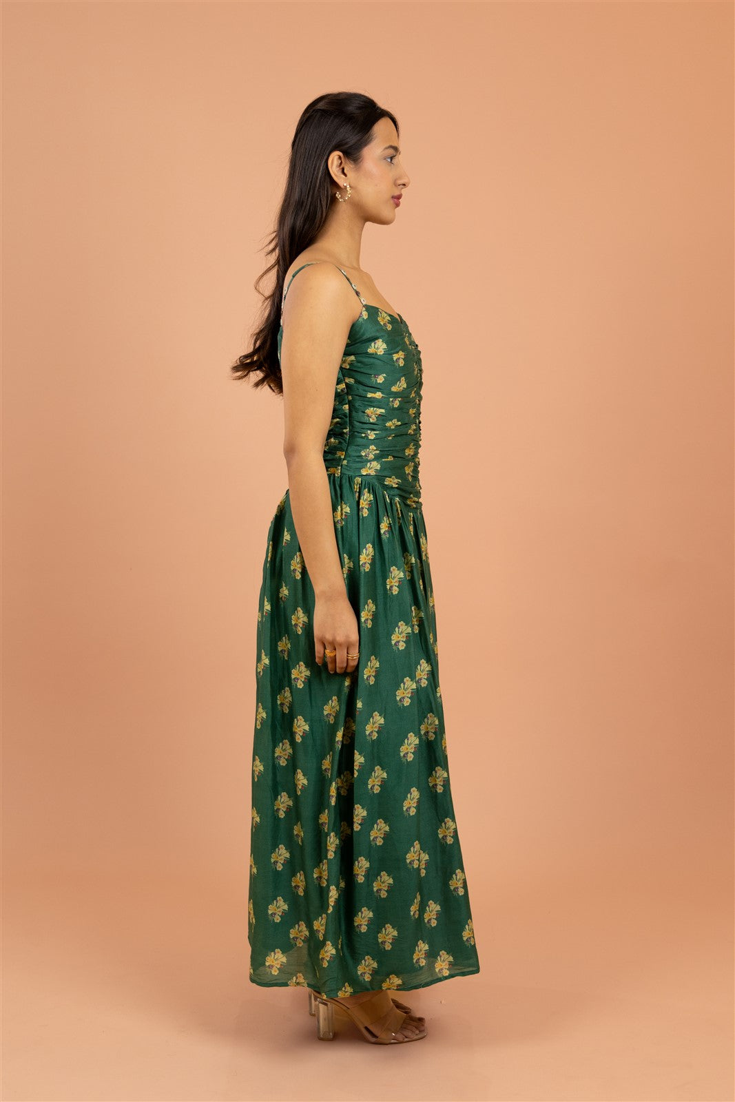 Emerald Gathered Bodice Midi Dress