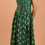 Emerald Gathered Bodice Midi Dress