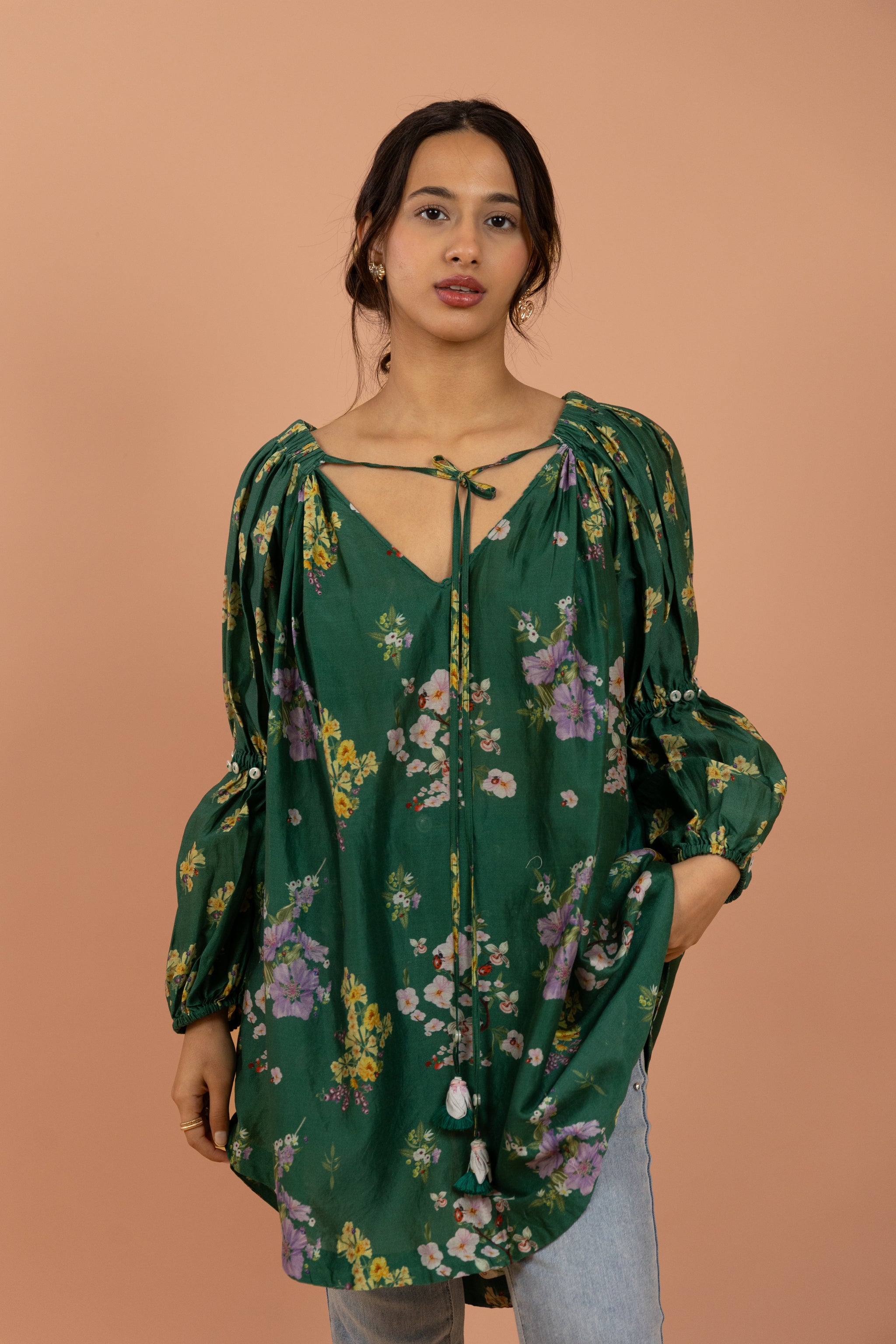 Emerald Garden Tie-Up Tunic