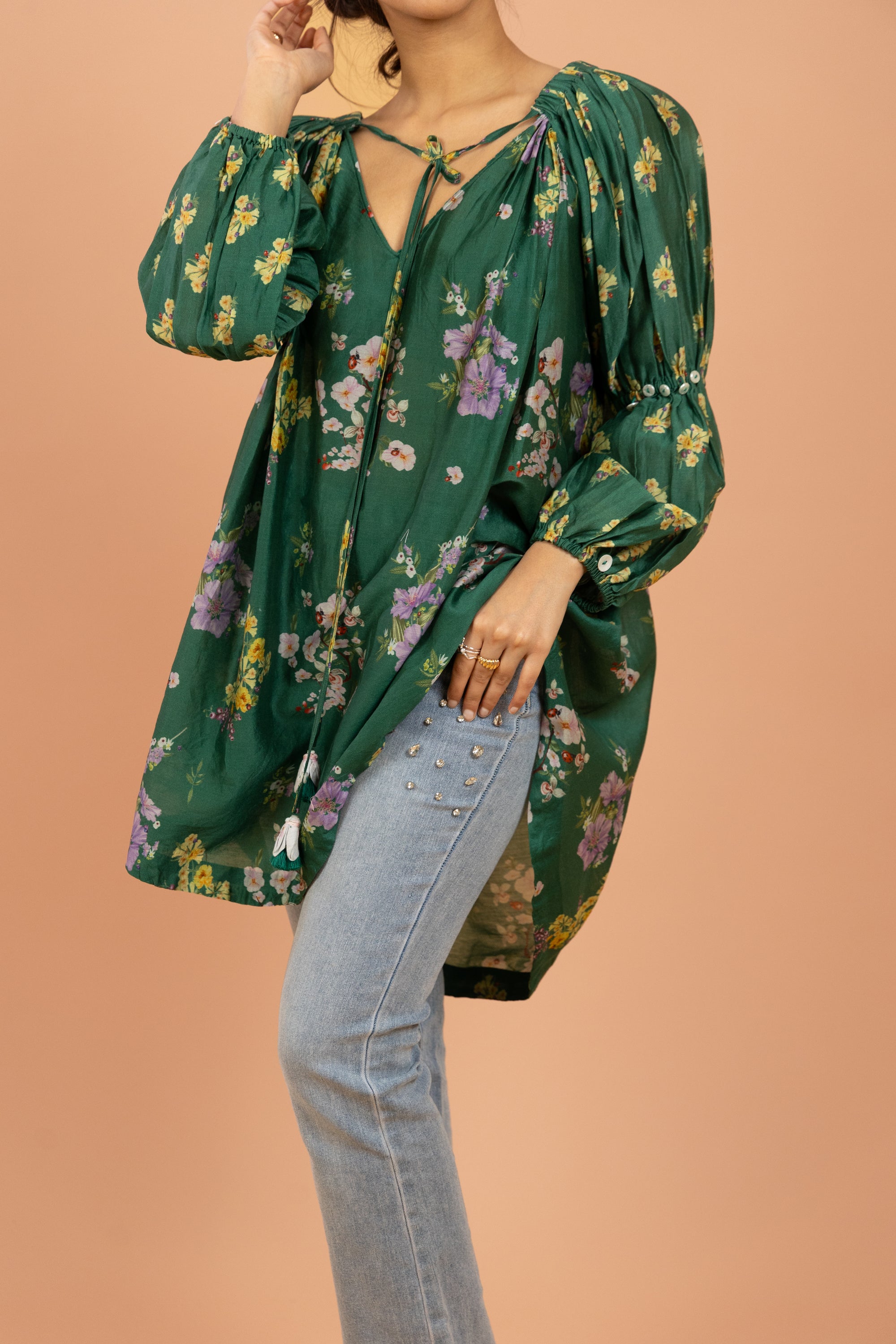 Emerald Garden Tie-Up Tunic