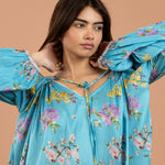Aqua Floral Gathered Kurta Set