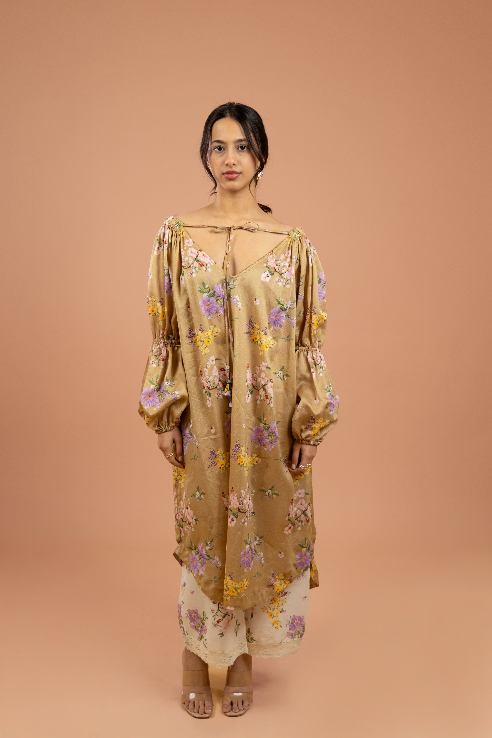 Ochre Floral Tie-Up Kurta Set