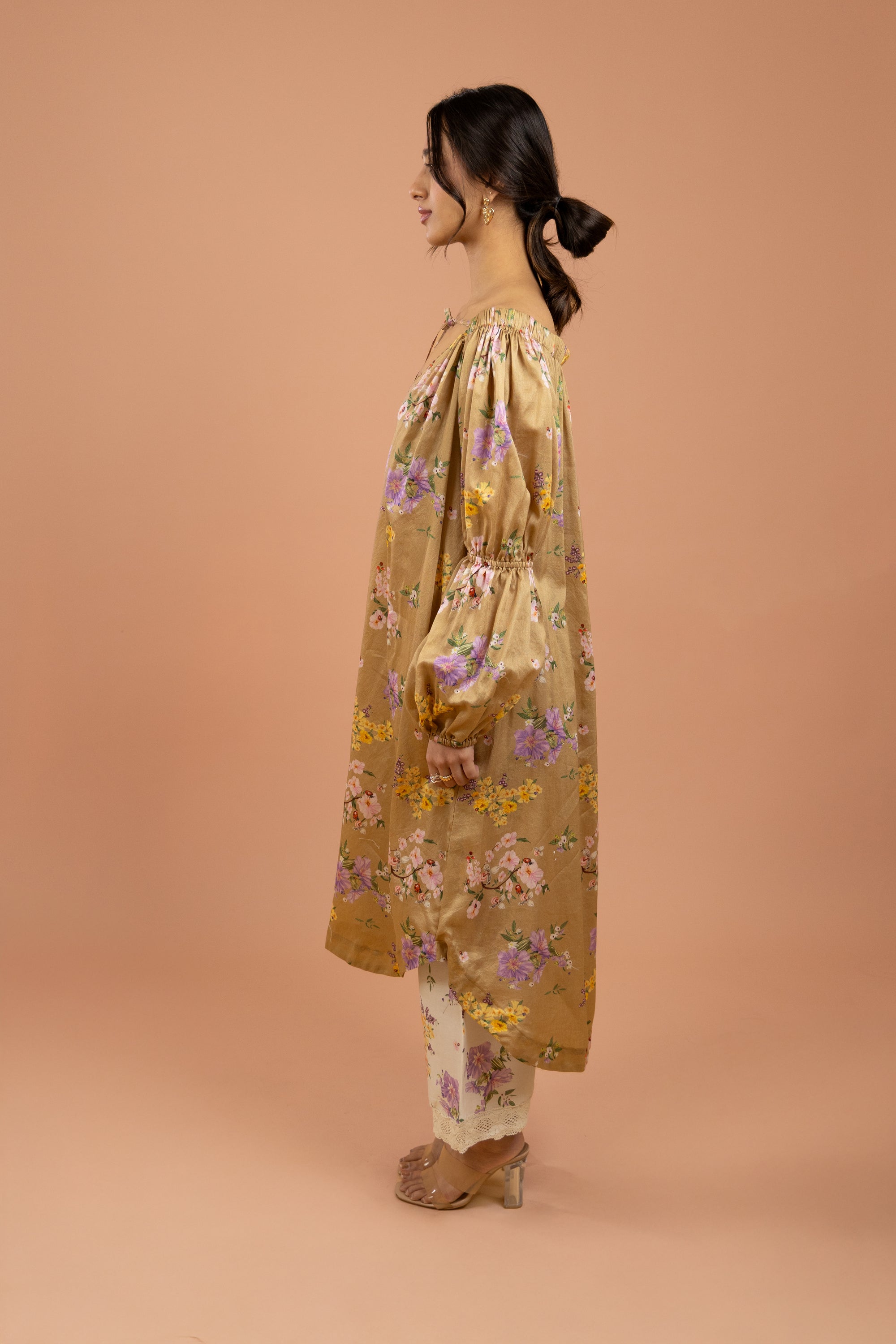 Ochre Floral Tie-Up Kurta Set