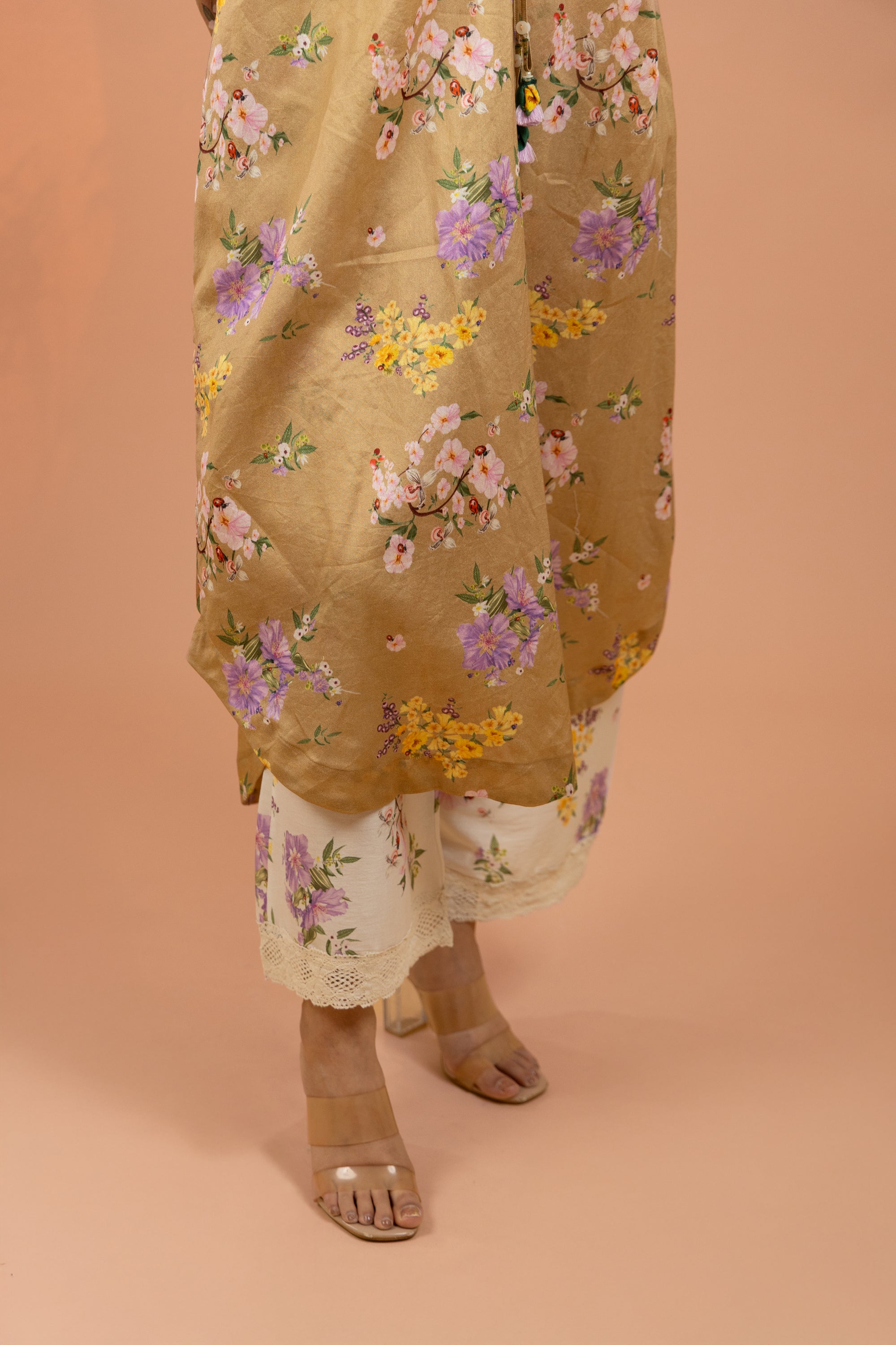 Ochre Floral Tie-Up Kurta Set