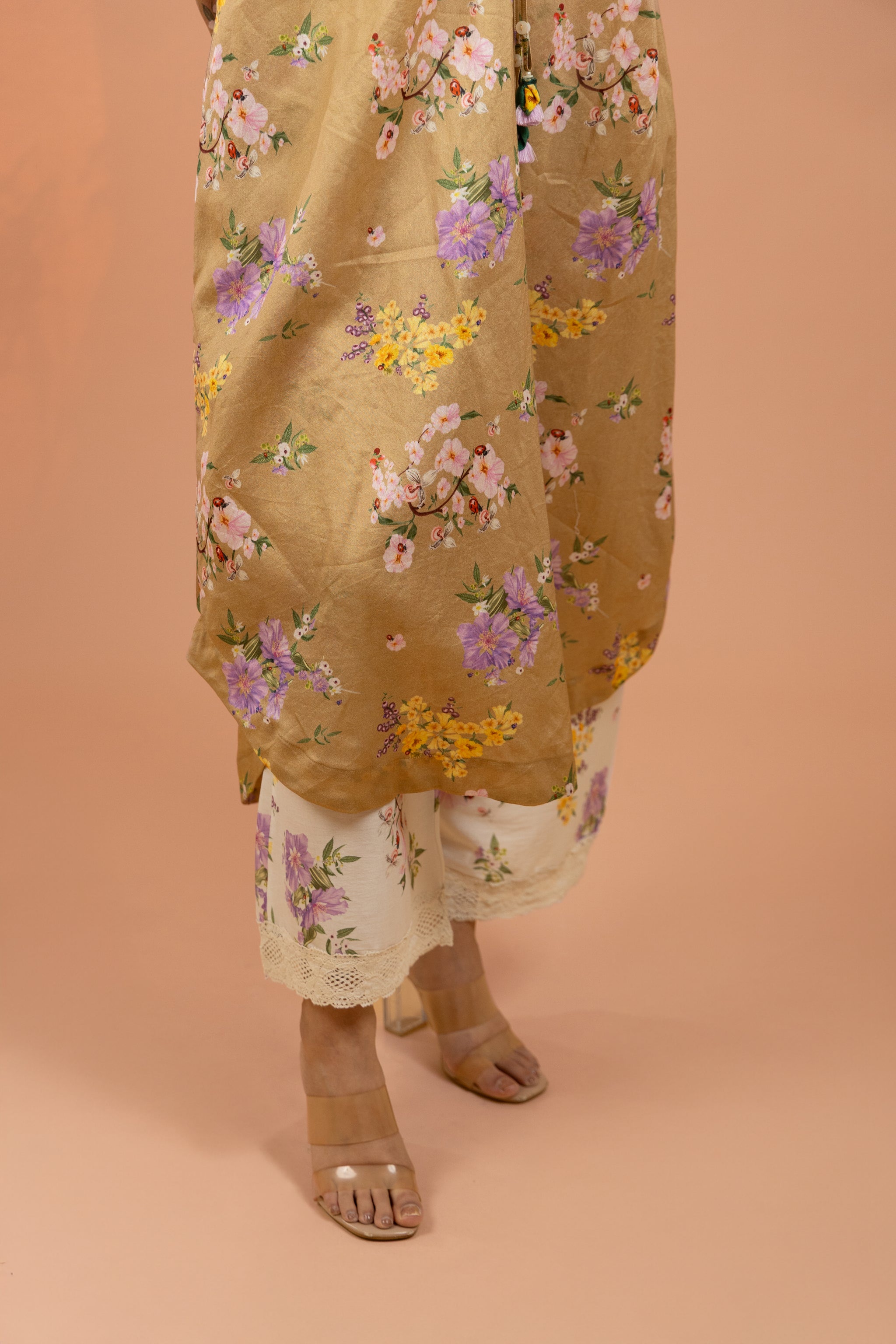 Ochre Floral Tie-Up Kurta Set