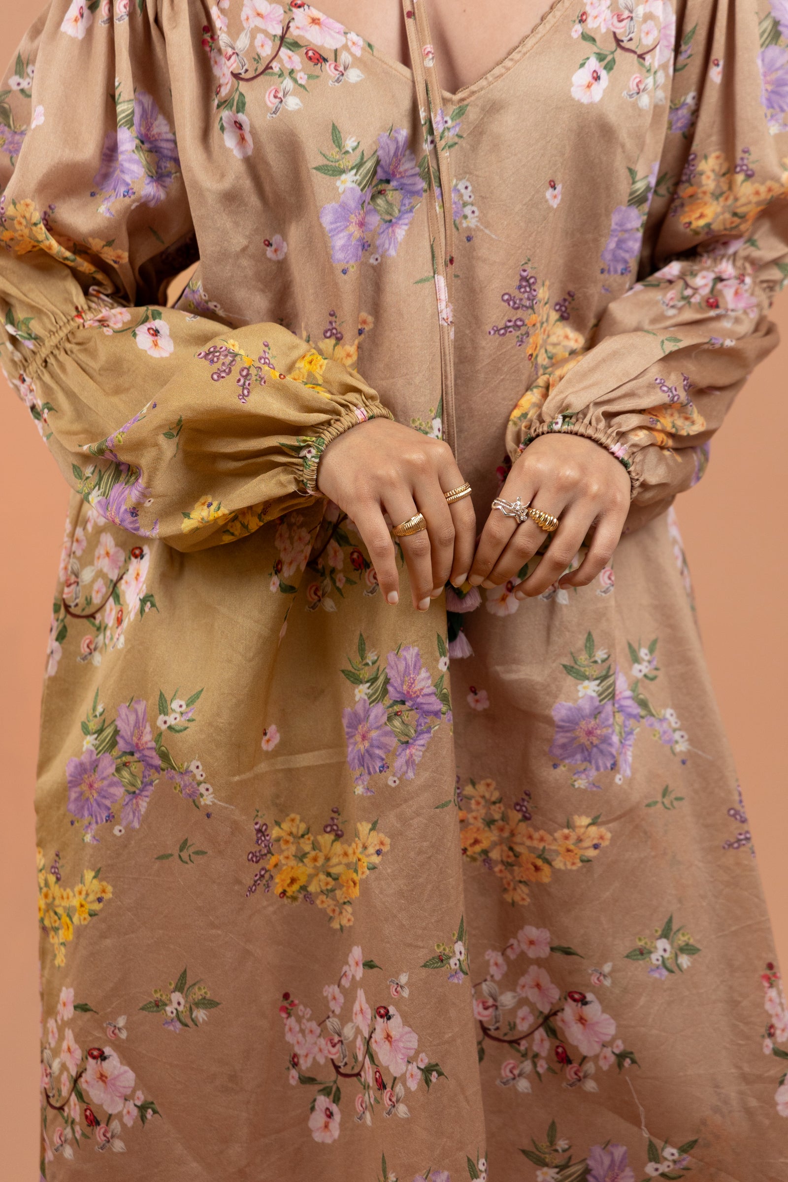 Ochre Floral Tie-Up Kurta Set