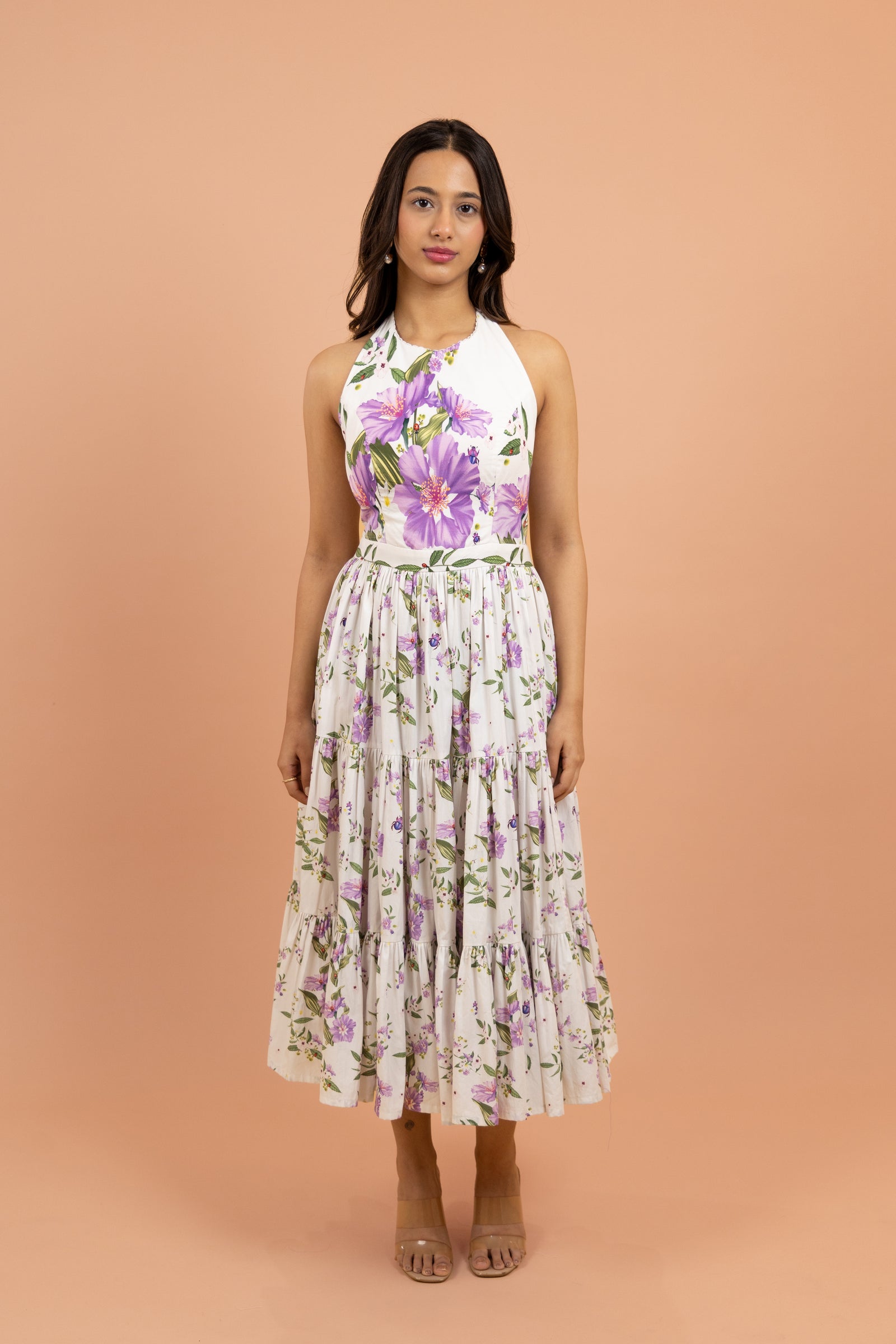 Spring Petal Tie-Back Midi Dress