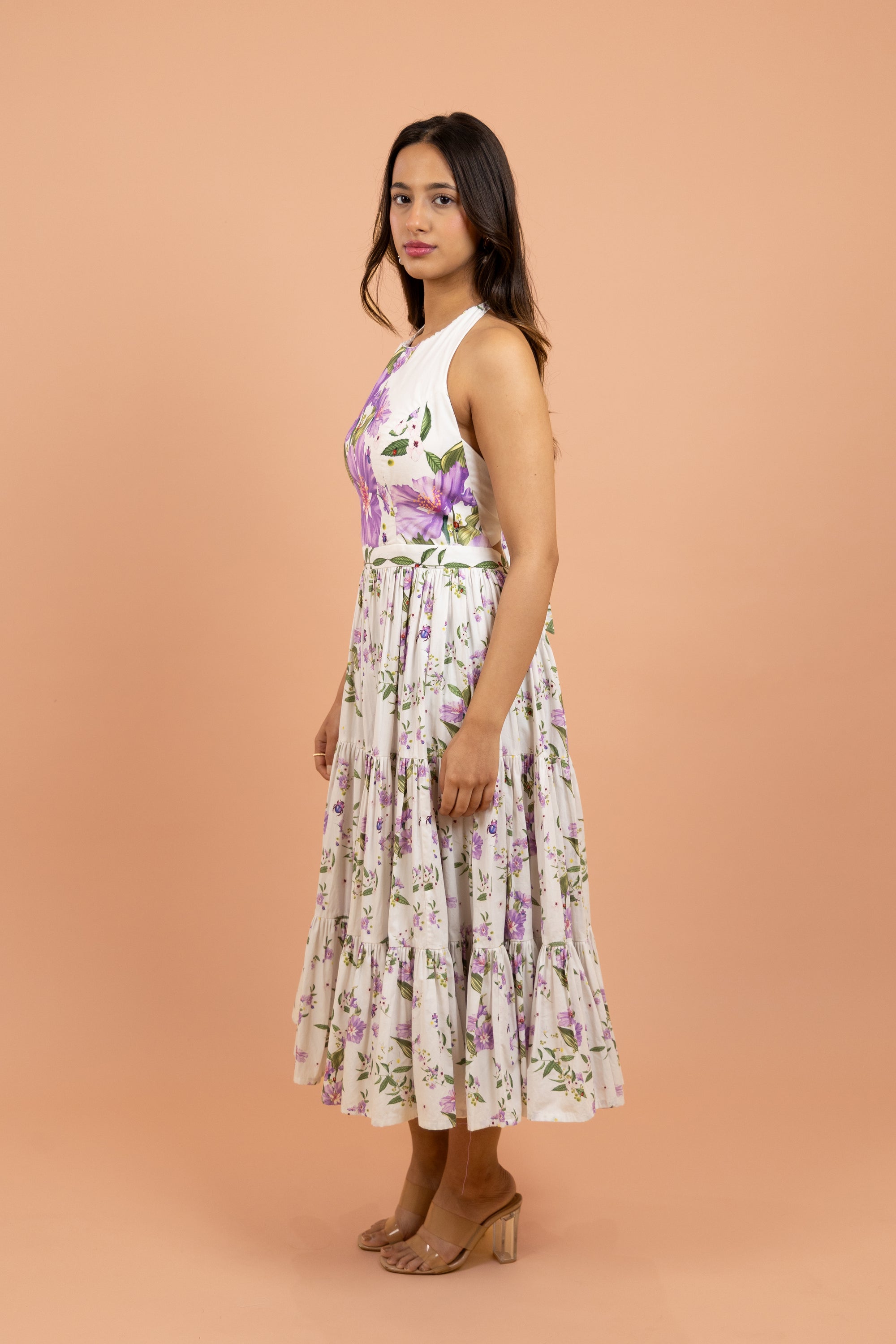 Spring Petal Tie-Back Midi Dress