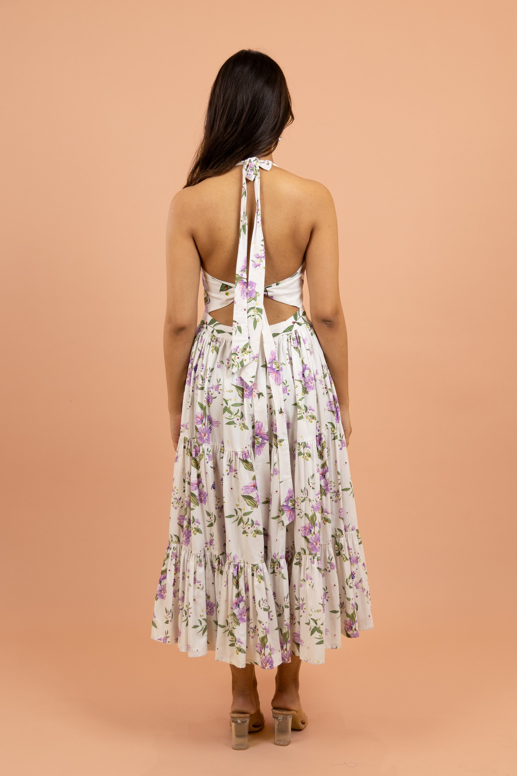 Spring Petal Tie-Back Midi Dress