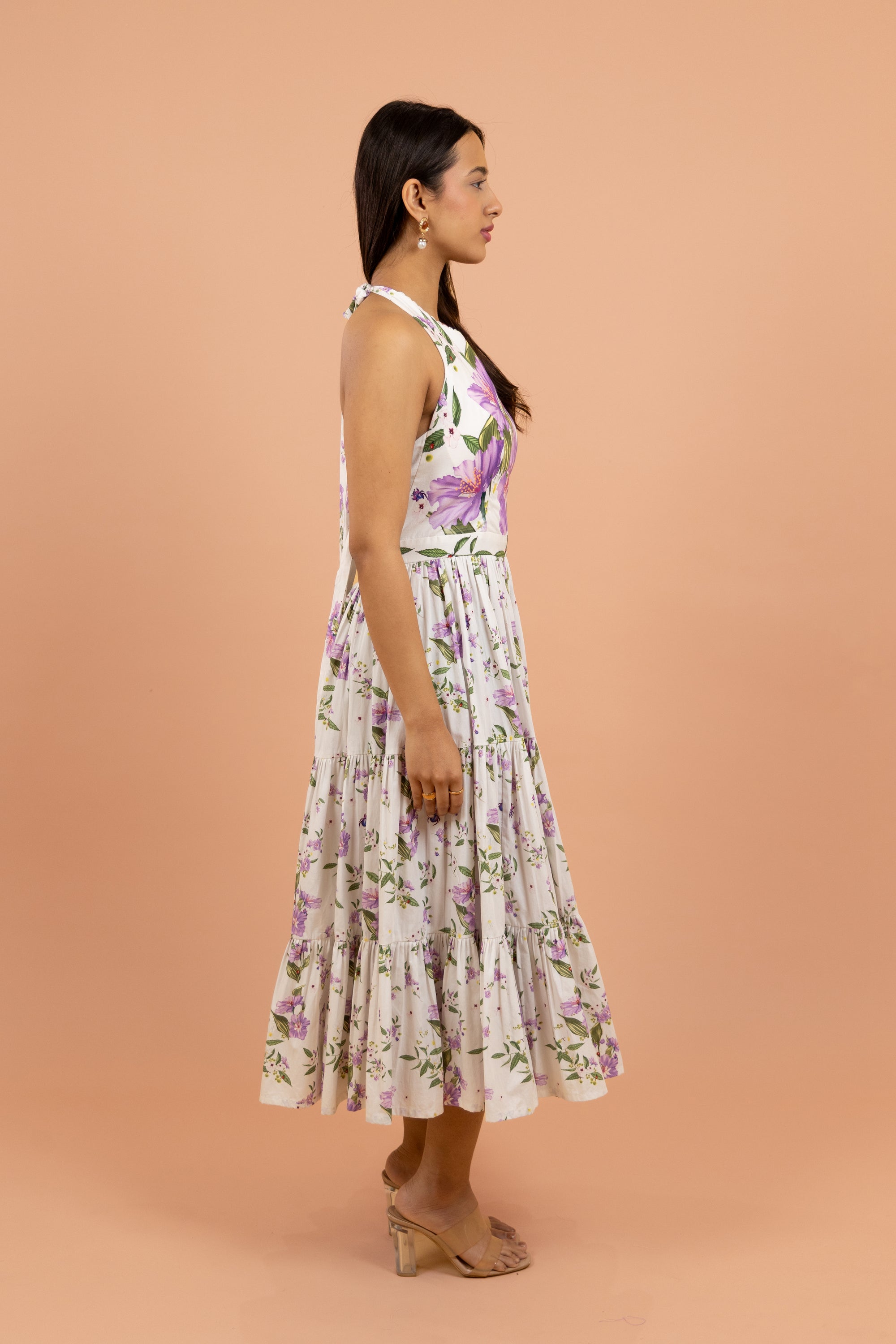 Spring Petal Tie-Back Midi Dress
