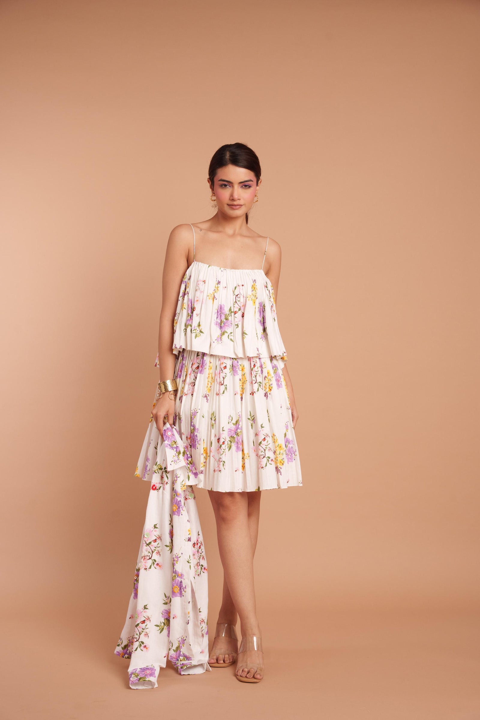 Multi Bloom Pleated Mini Dress