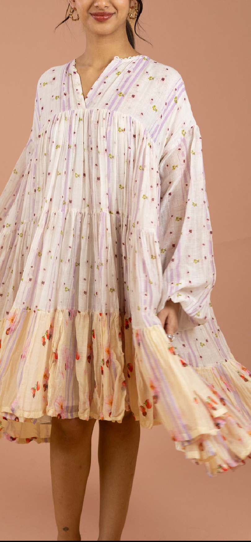 Beige Tier Dual Printed Dress