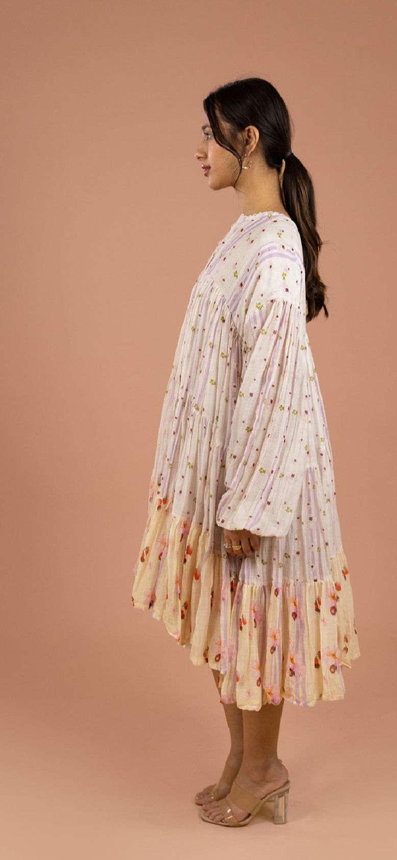 Beige Tier Dual Printed Dress