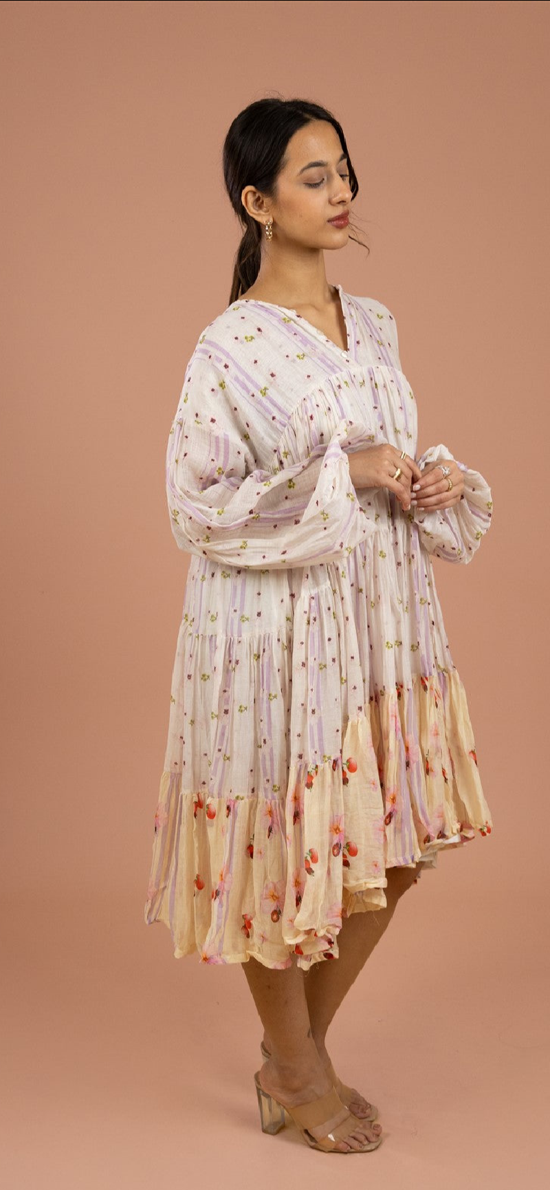 Beige Tier Dual Printed Dress