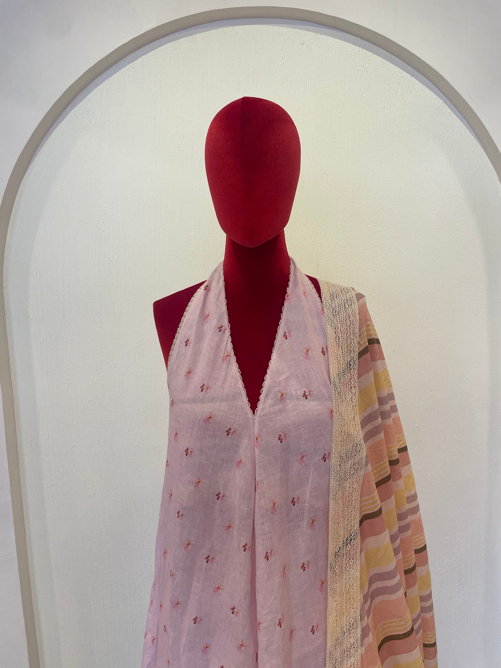 Linen Halter Neck Signature Kurta Set