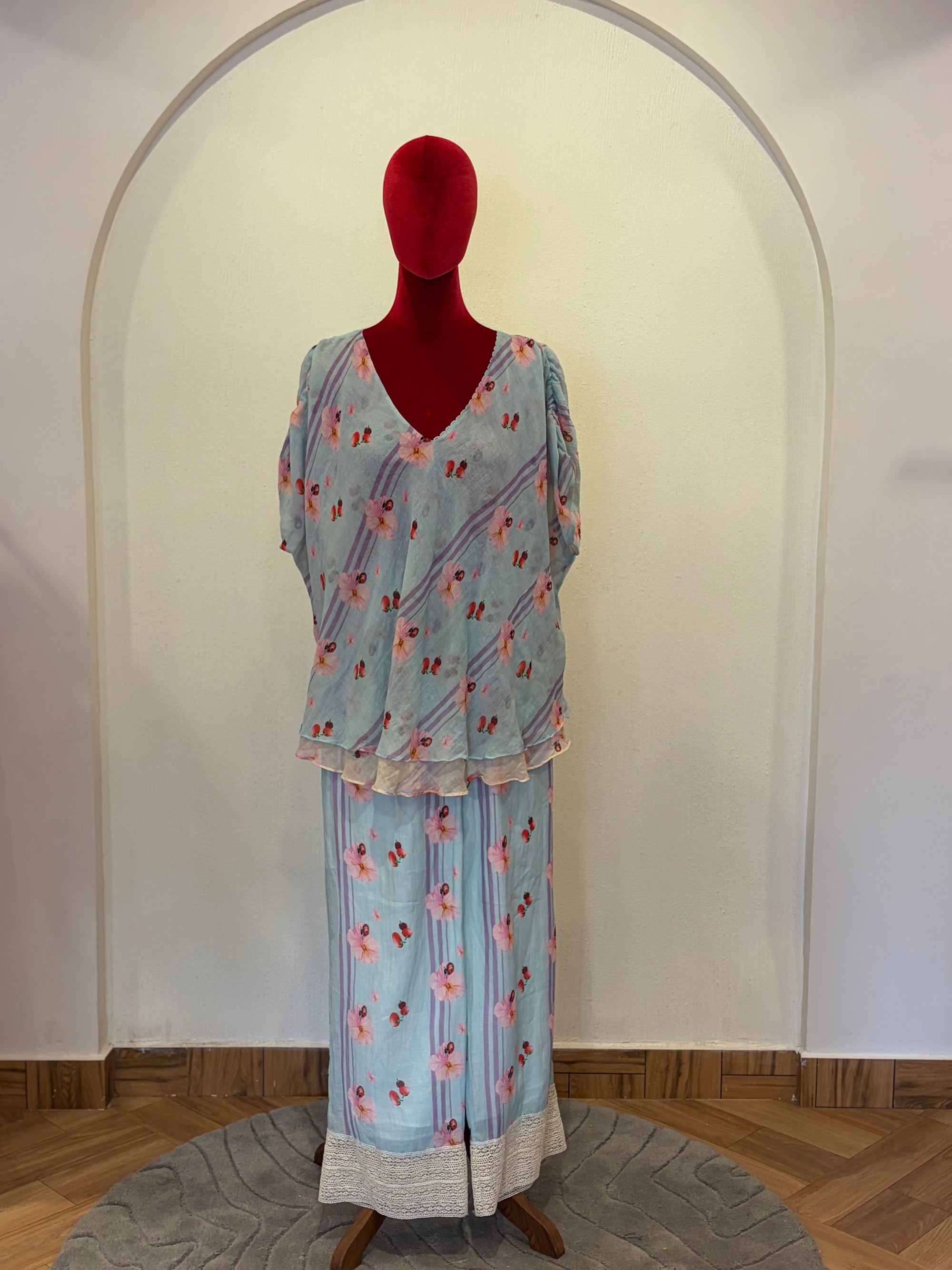 Pale Blue Striped Reversible Cord Set