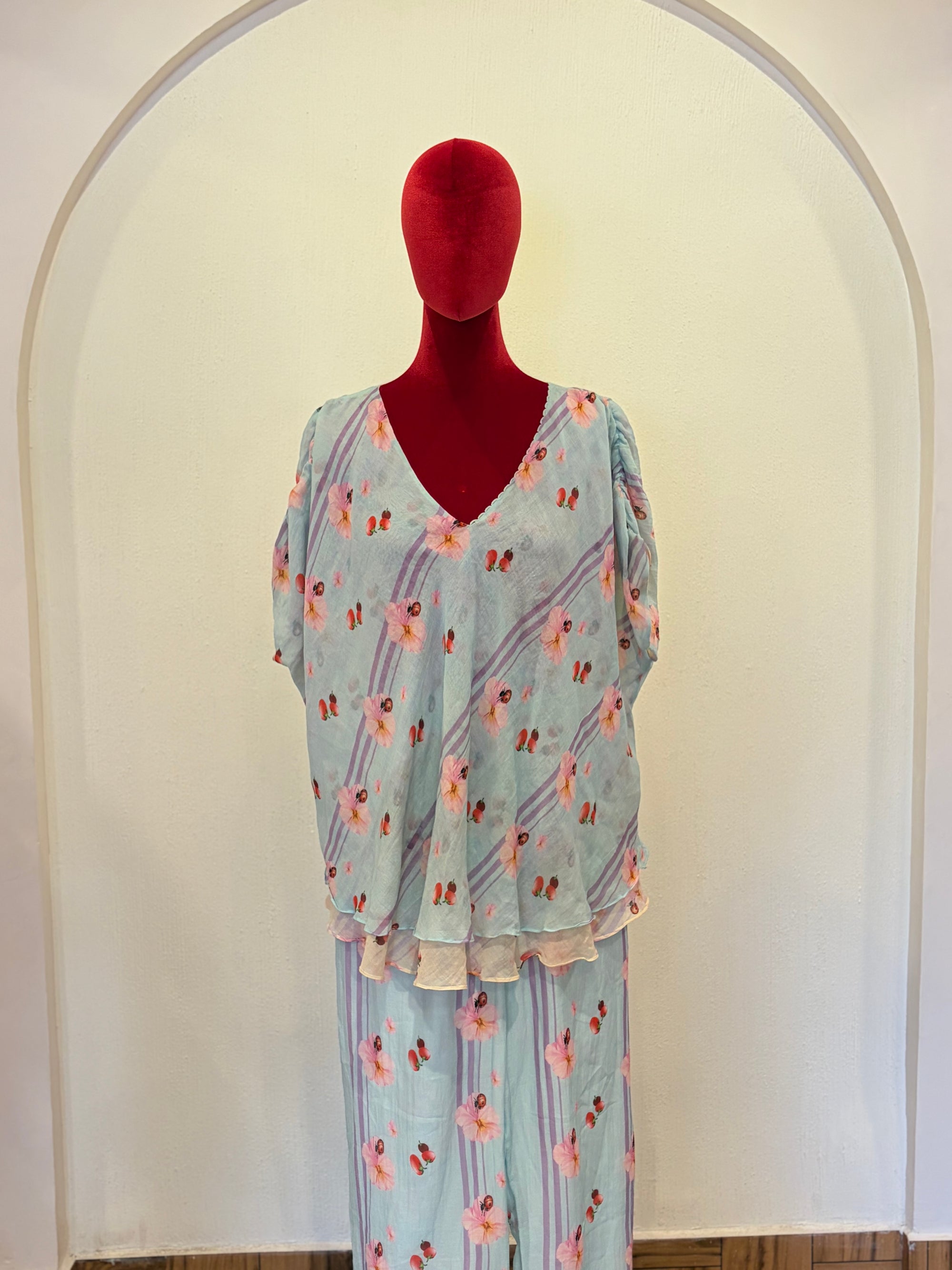 Pale Blue Striped Reversible Cord Set