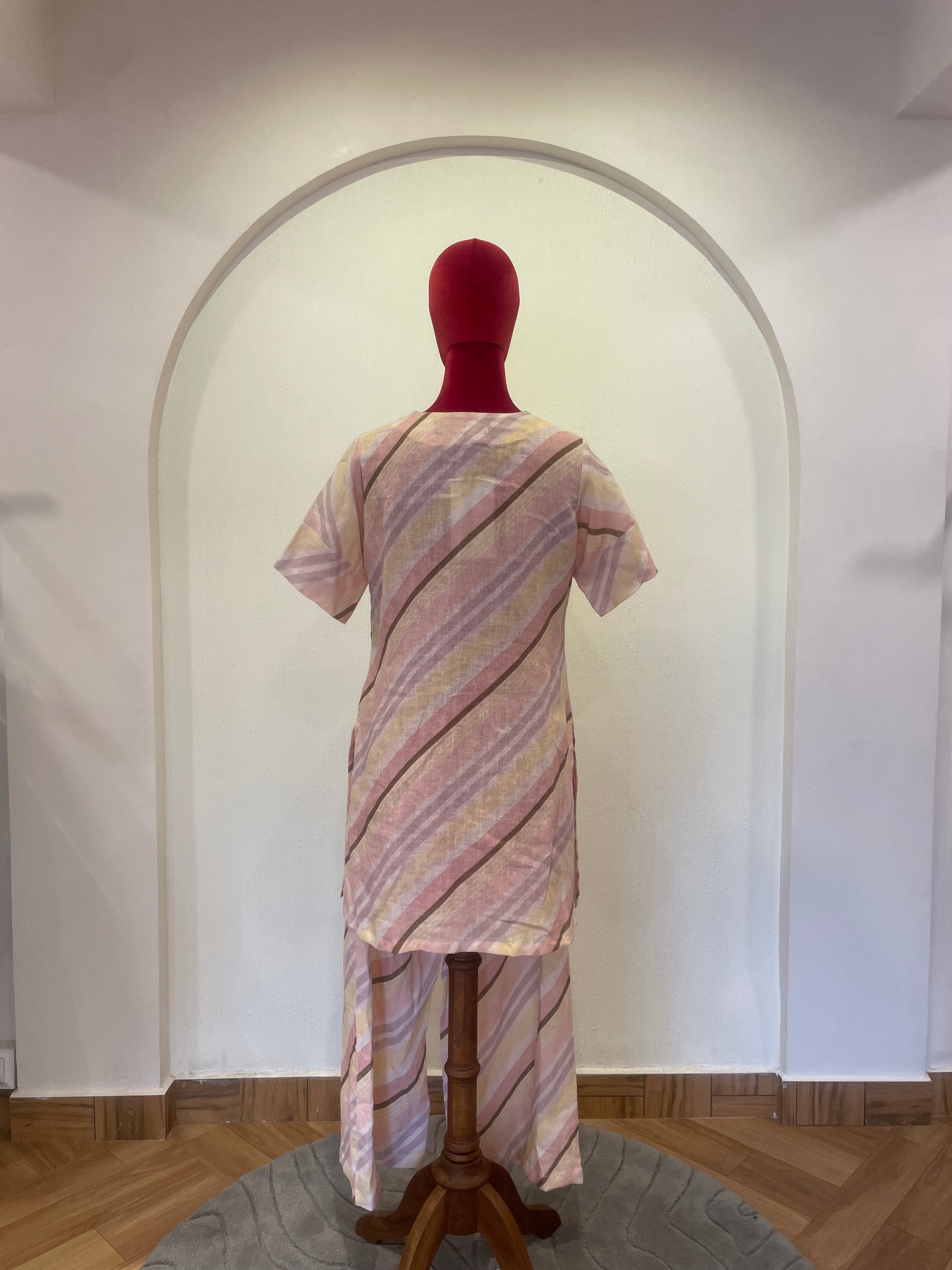 Peach Striped Kurta Set