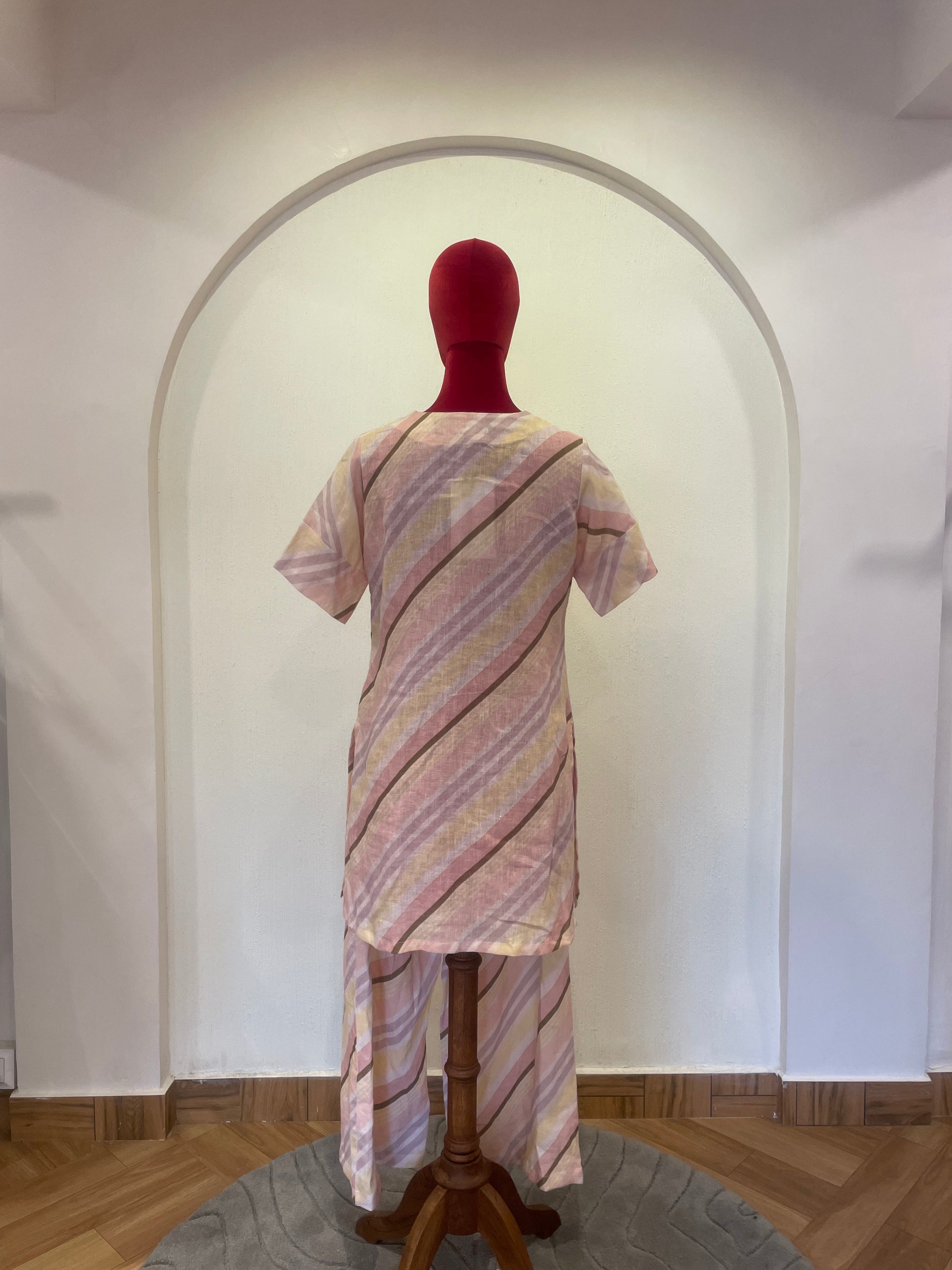 Peach Striped Kurta Set