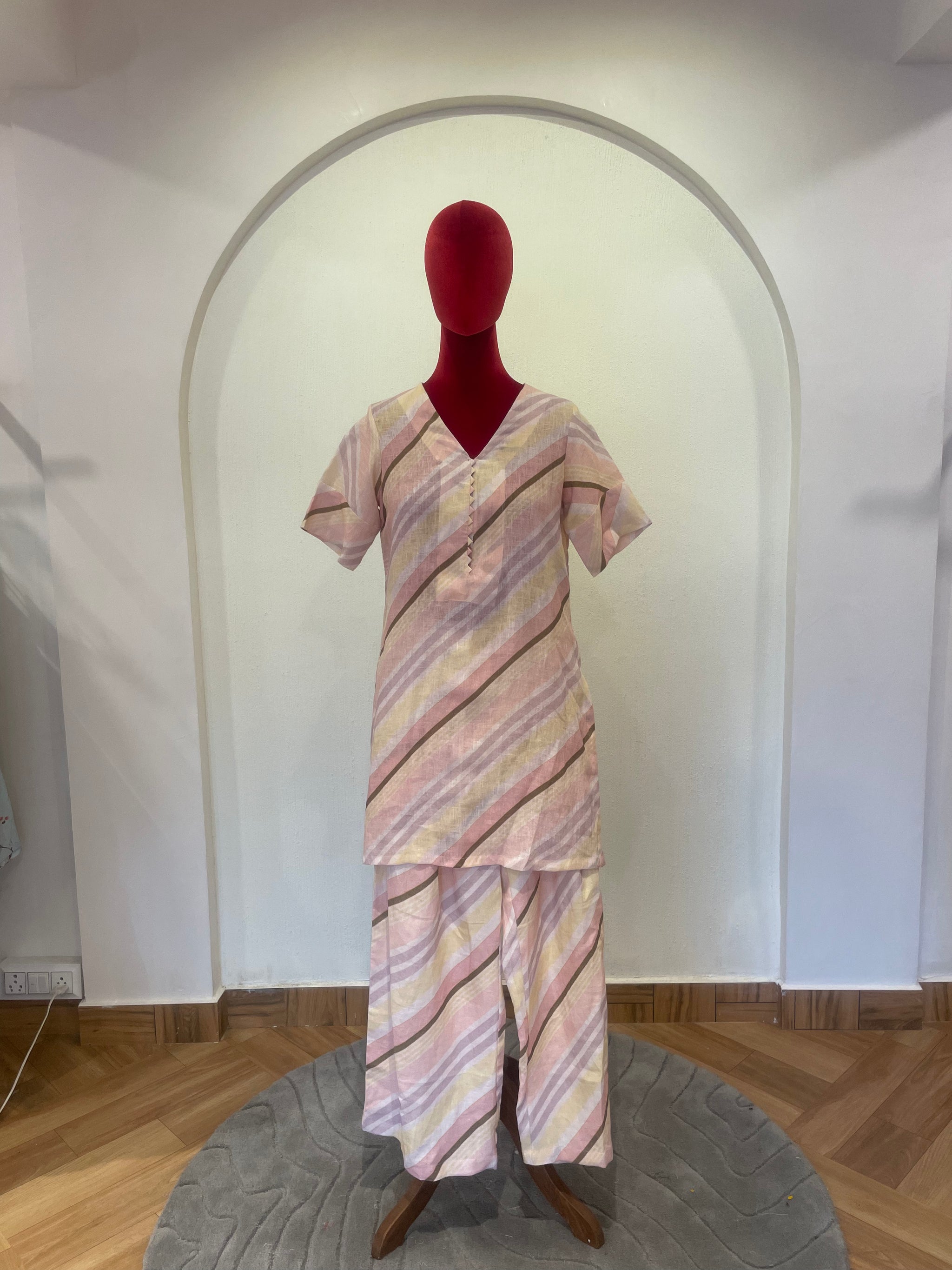 Peach Striped Kurta Set