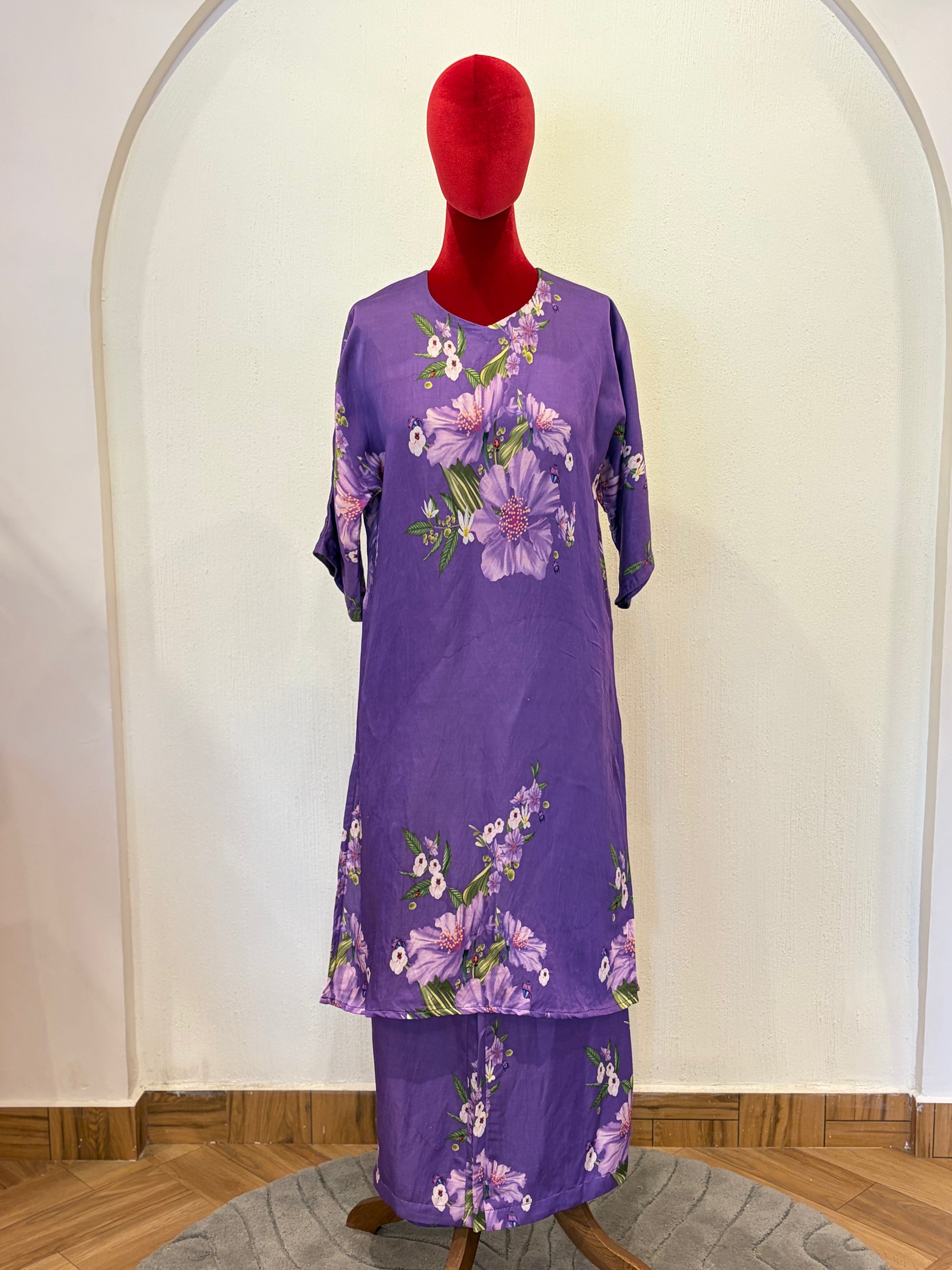 Deep Purple Satin Linen Kurta Set