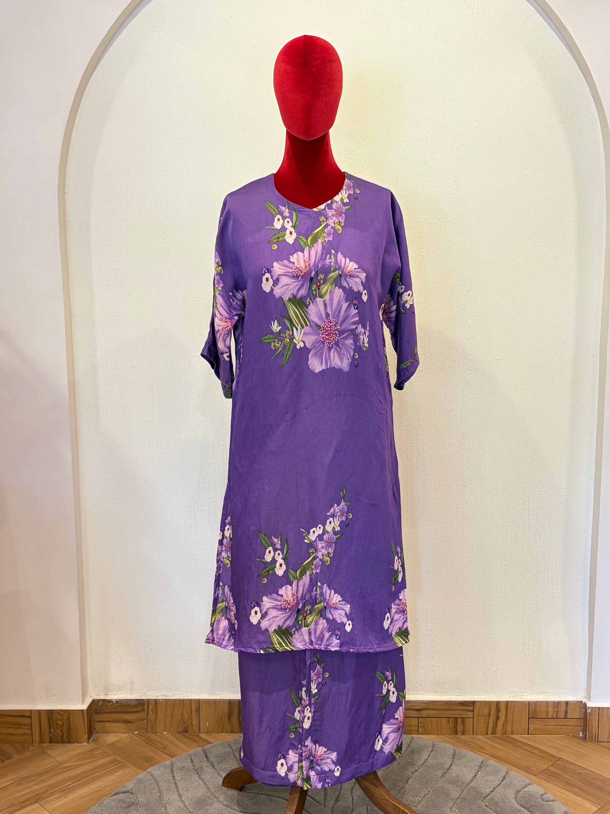 Deep Purple Satin Linen Kurta Set