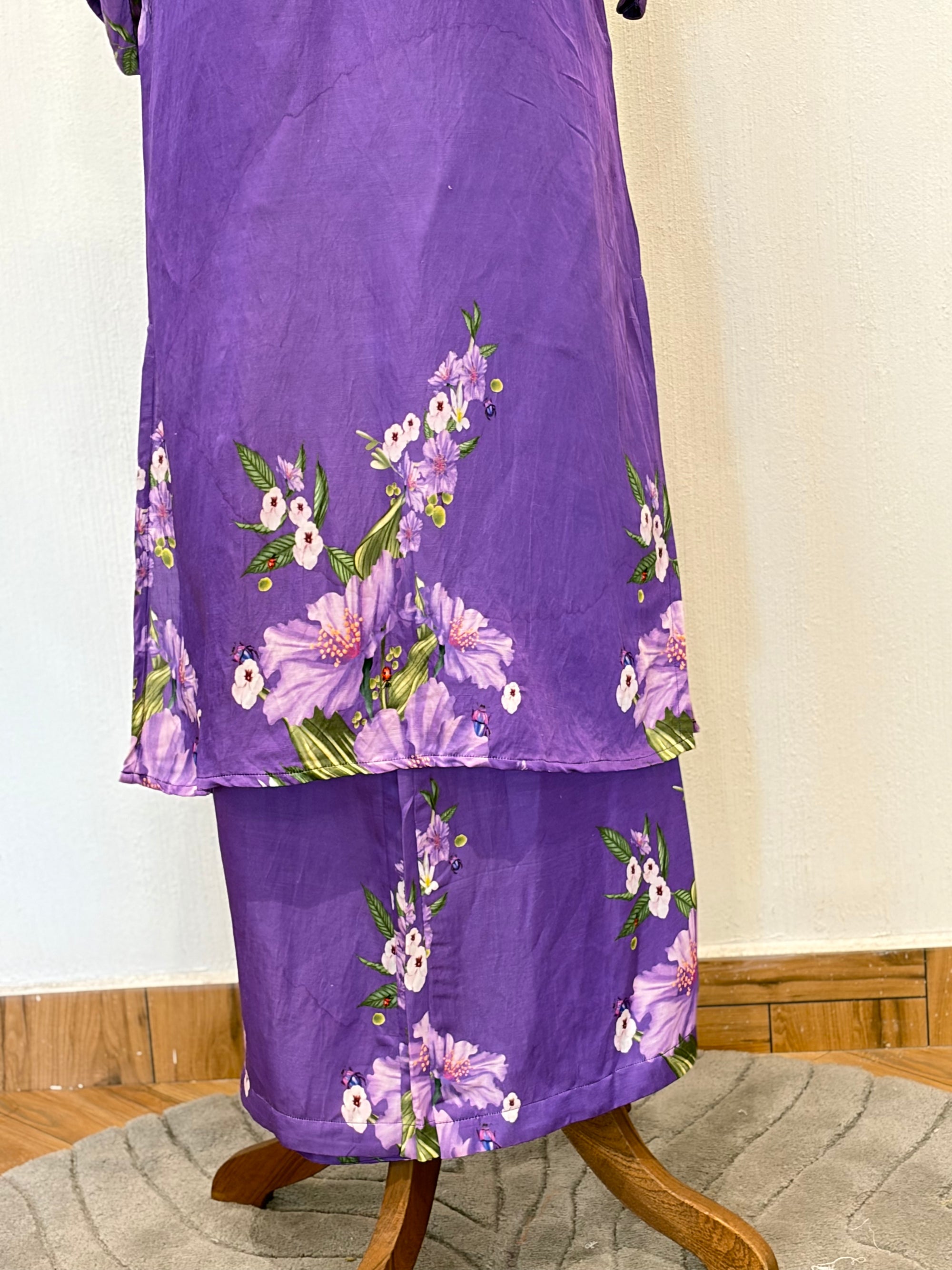 Deep Purple Satin Linen Kurta Set